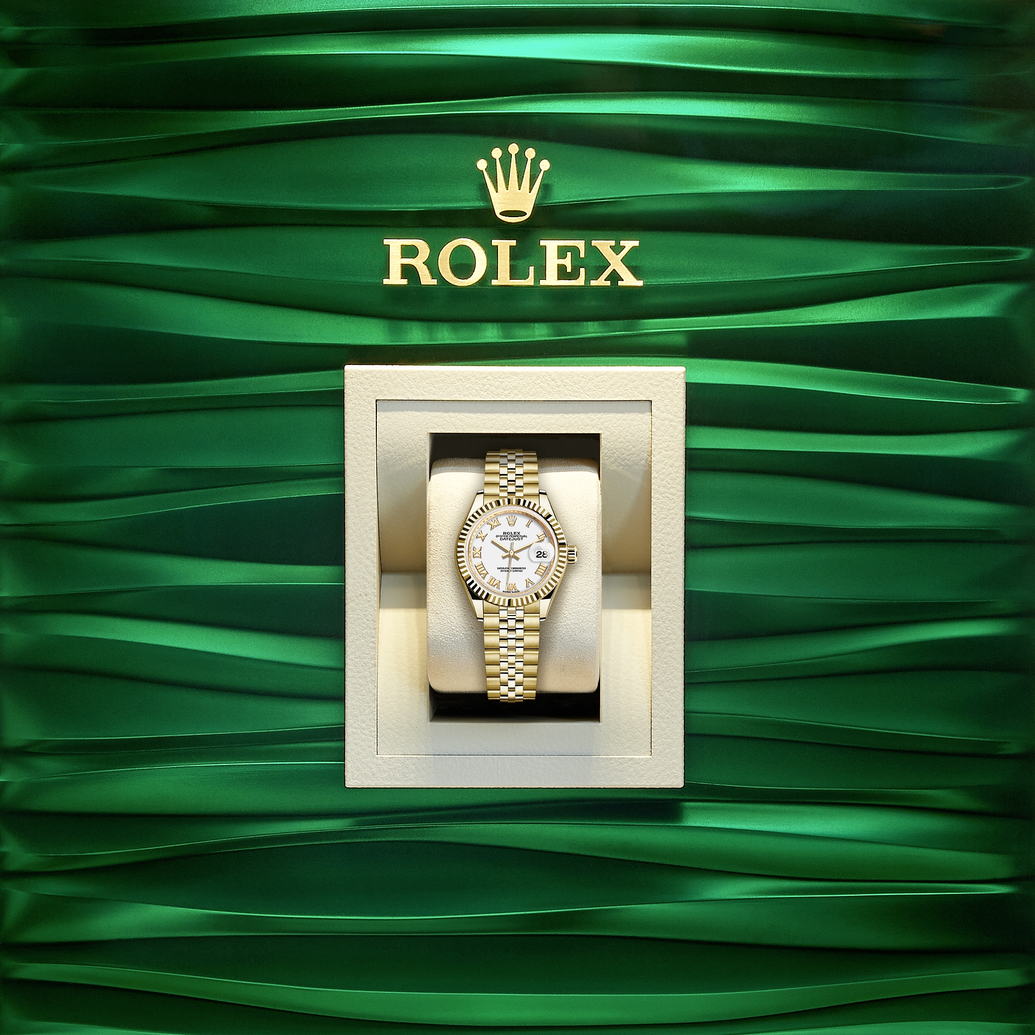 Rolex MidSize Datejust 31 Boxes Papers Champagne Roman Dial Fluted Bezel SS/18kt Gold