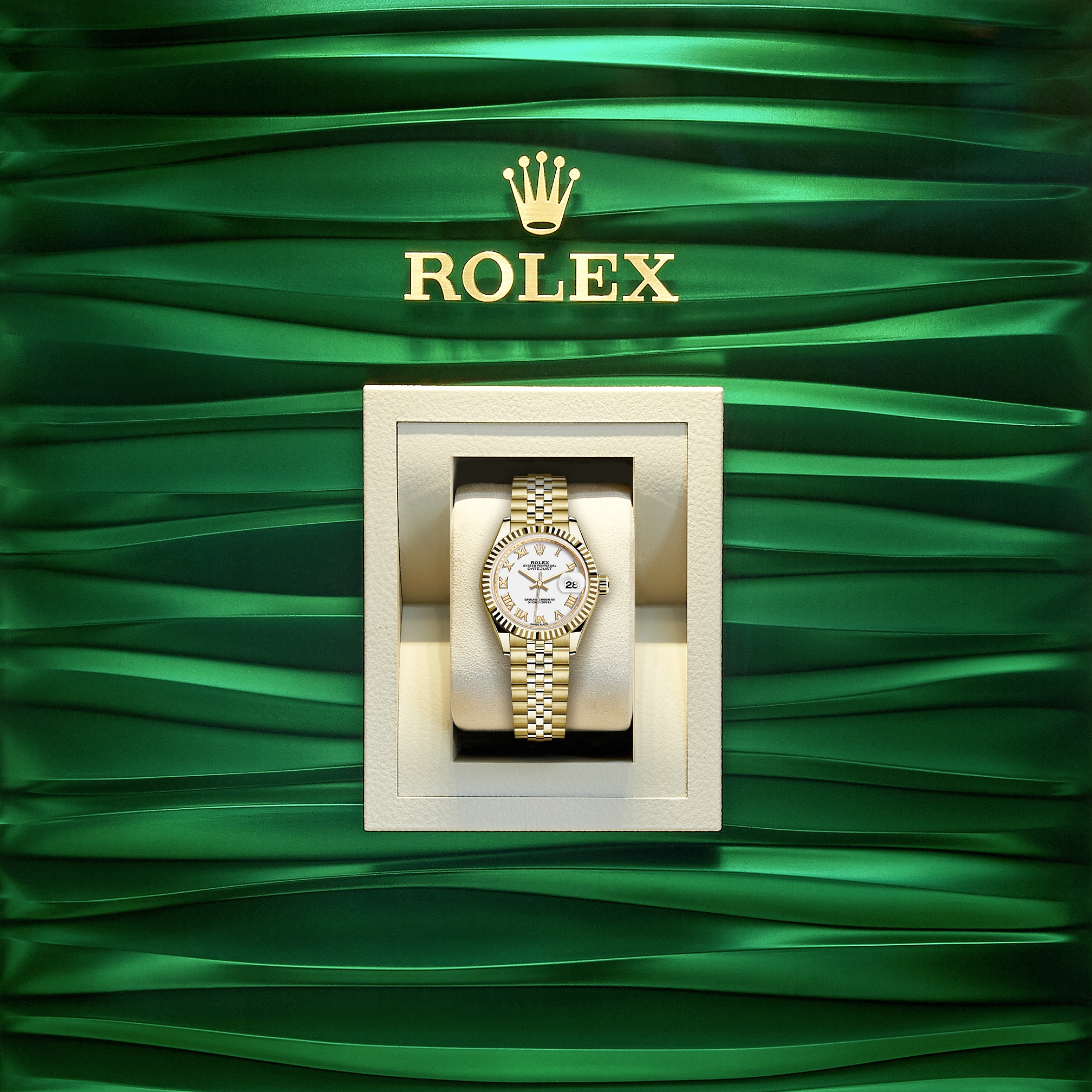 Rolex Lady Datejust 26mm Two Tone Gold & Steel-Green Diamond Dial-Emerald Diamond Bezel