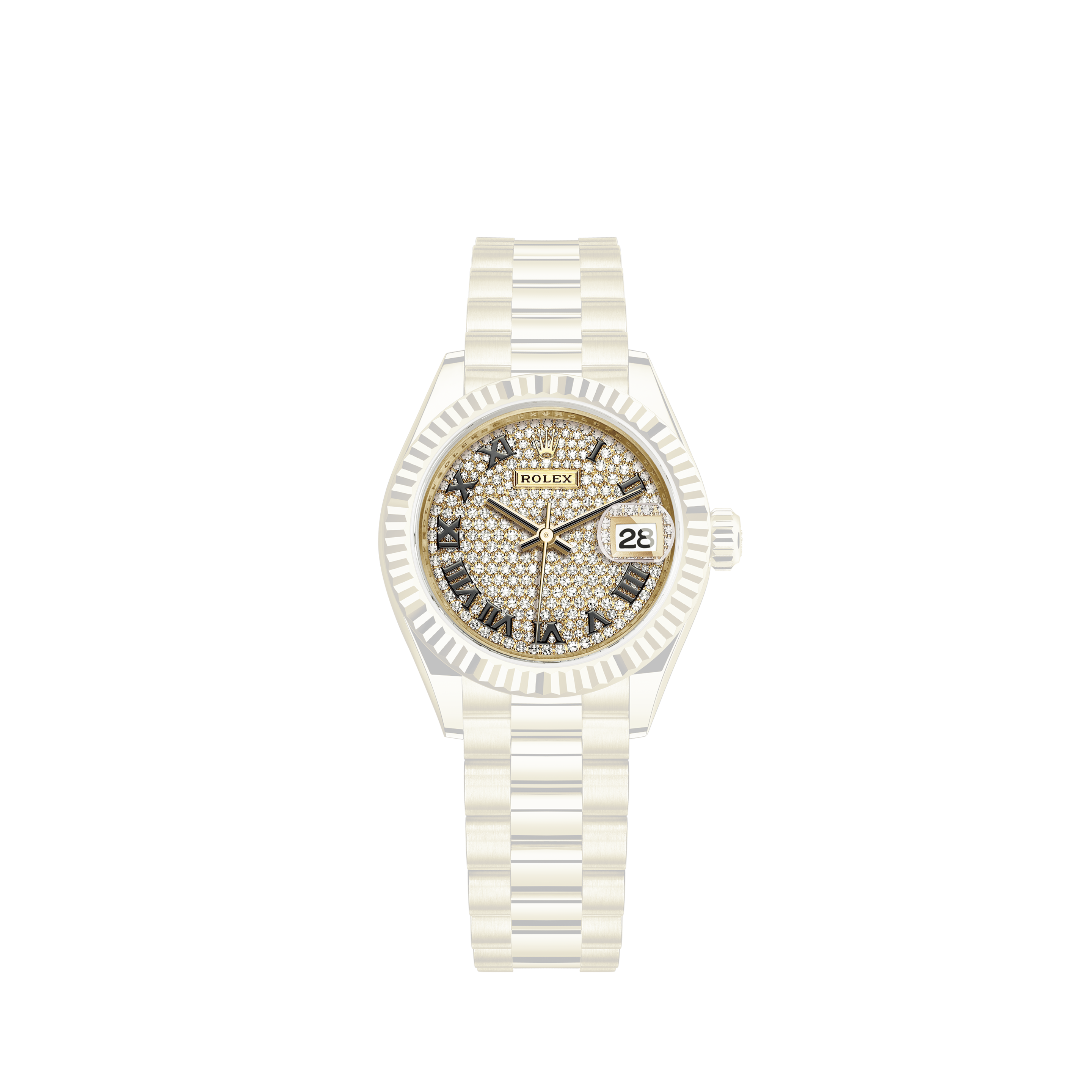 Rolex 36mm Presidential 18kt Gold White MOP Mother Of Pearl Dial with Diamond Accent Flutted Bezel 18038