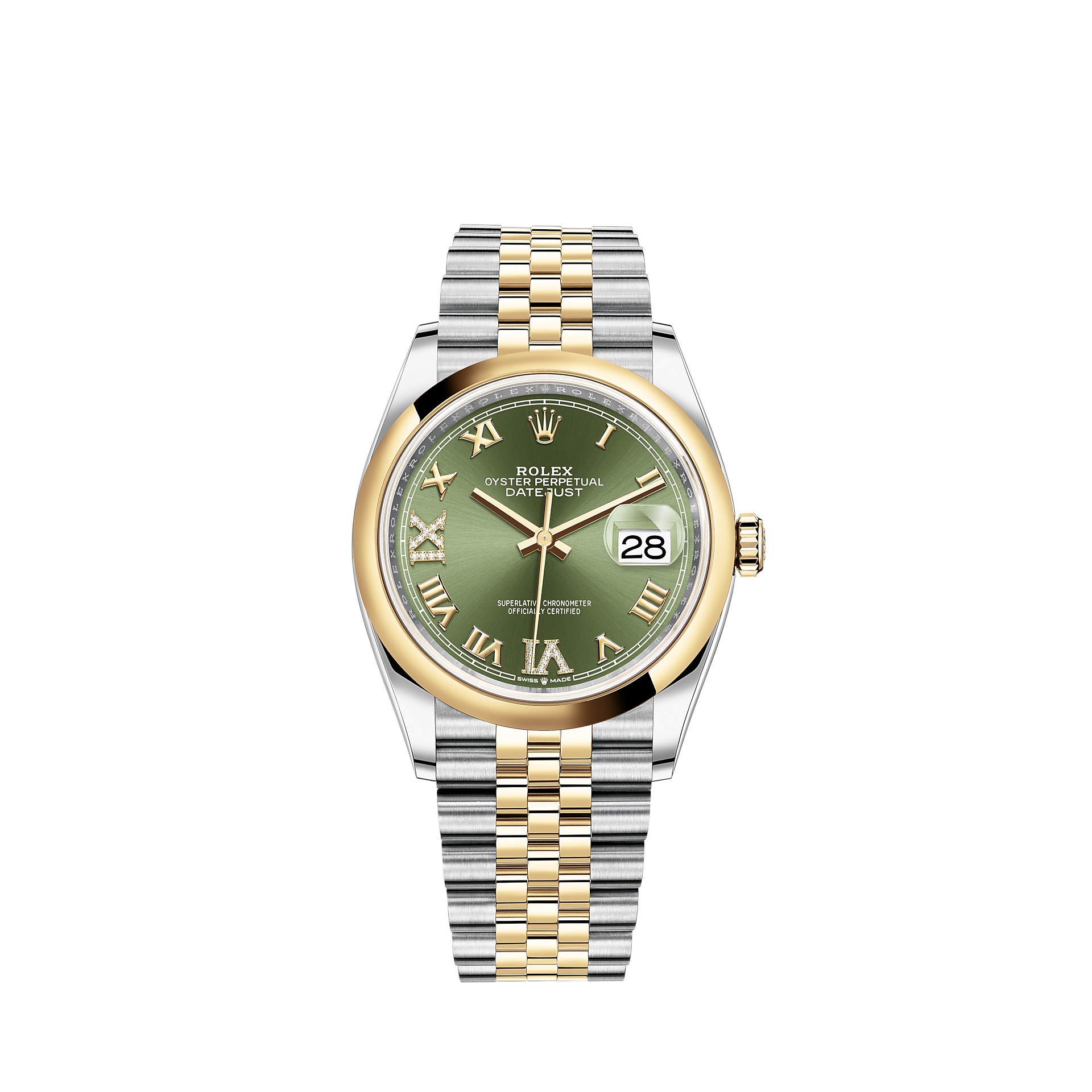 Jam tangan Rolex Datejust 36: Rolesor Kuning - kombinasi dari Oystersteel dan emas kuning 18