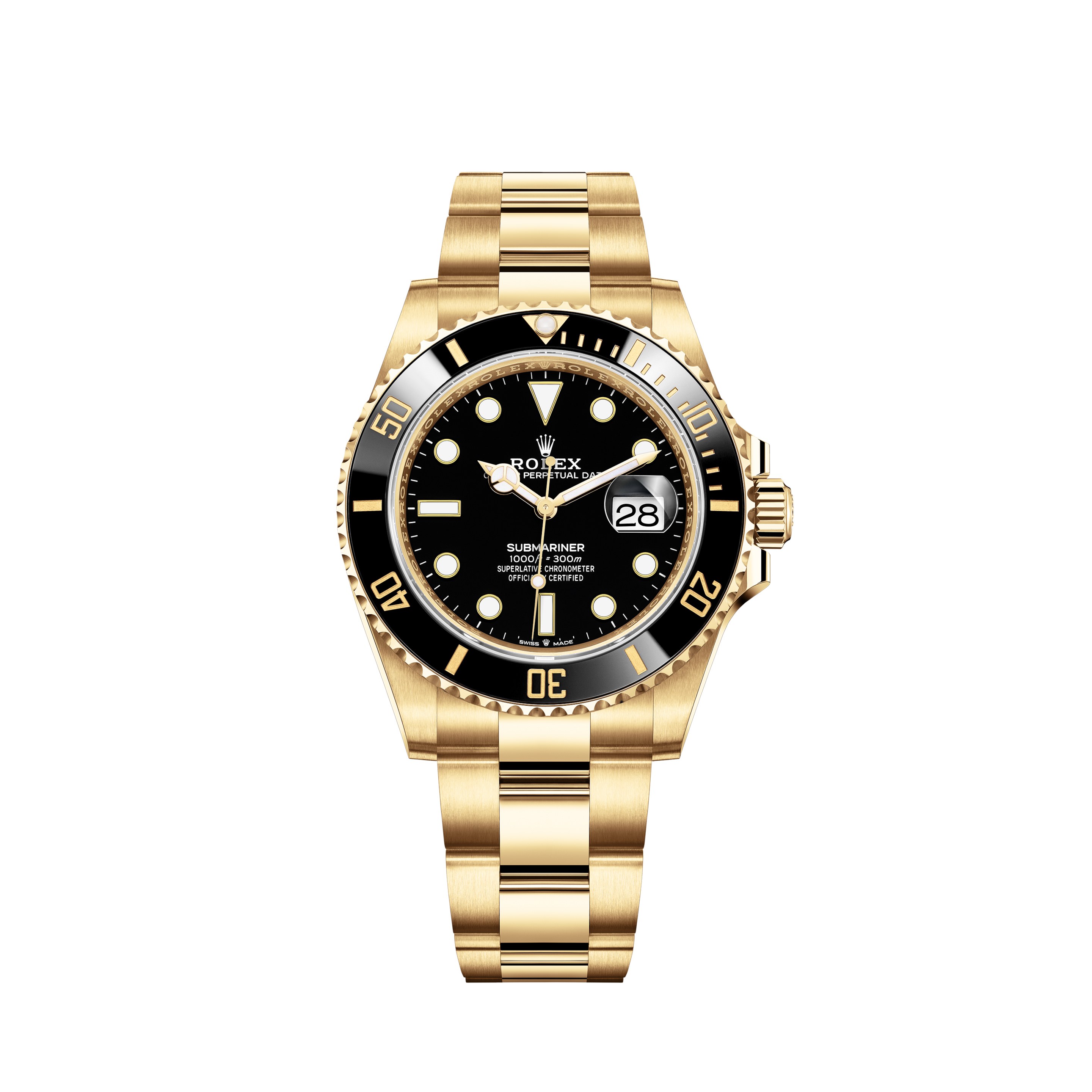 Rolex 31mm Presidential 18kt Gold White Color Dial with Baguette Diamond Accent RRT Flutted Bezel 68278