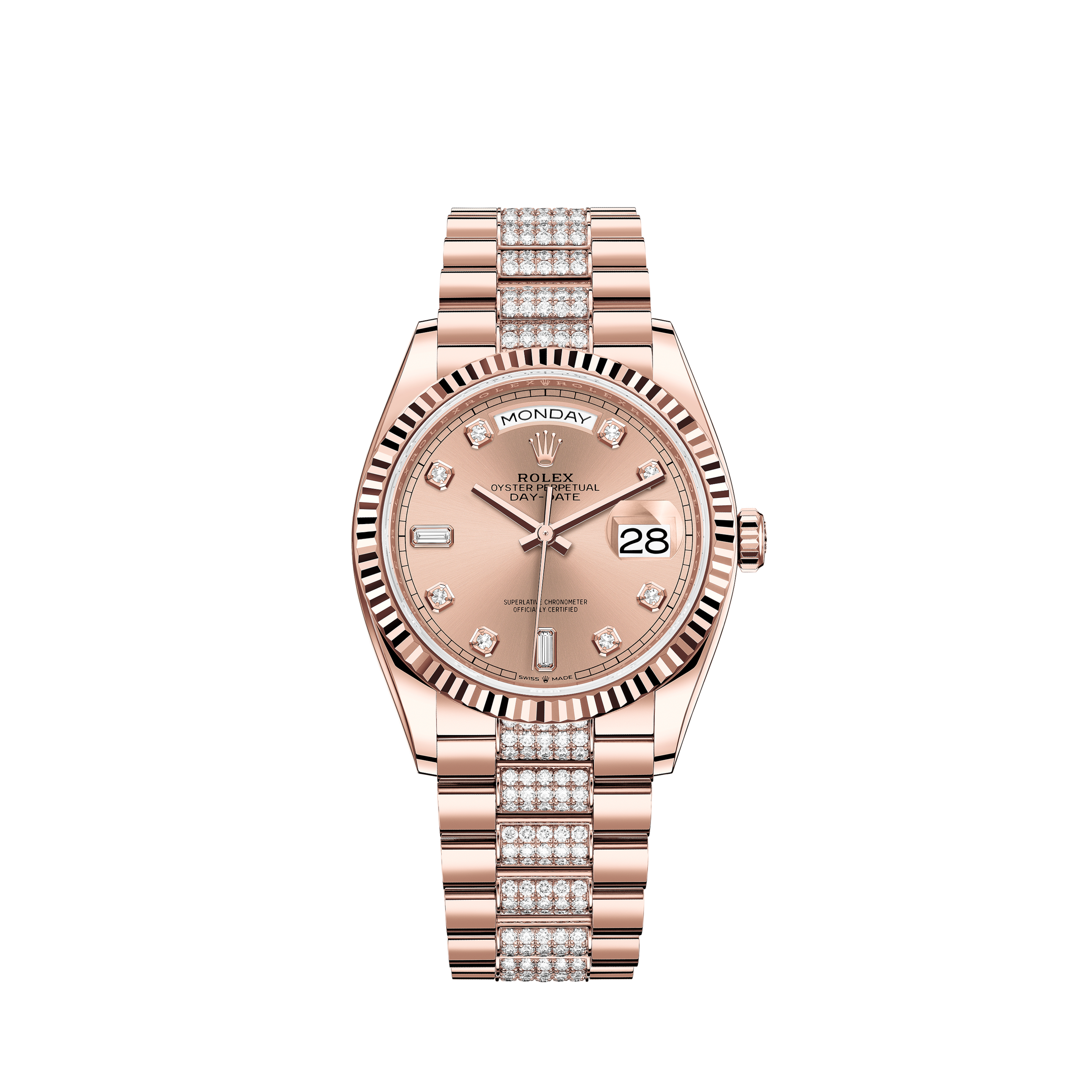 Rolex Oyster Perpetual Date Ref.115200 Pink Dial, Immaculate Condition, Full SetRolex Oyster Perpetual Date Ref.115234 with Diamonds, 18kt White Gold Flutted Bezel