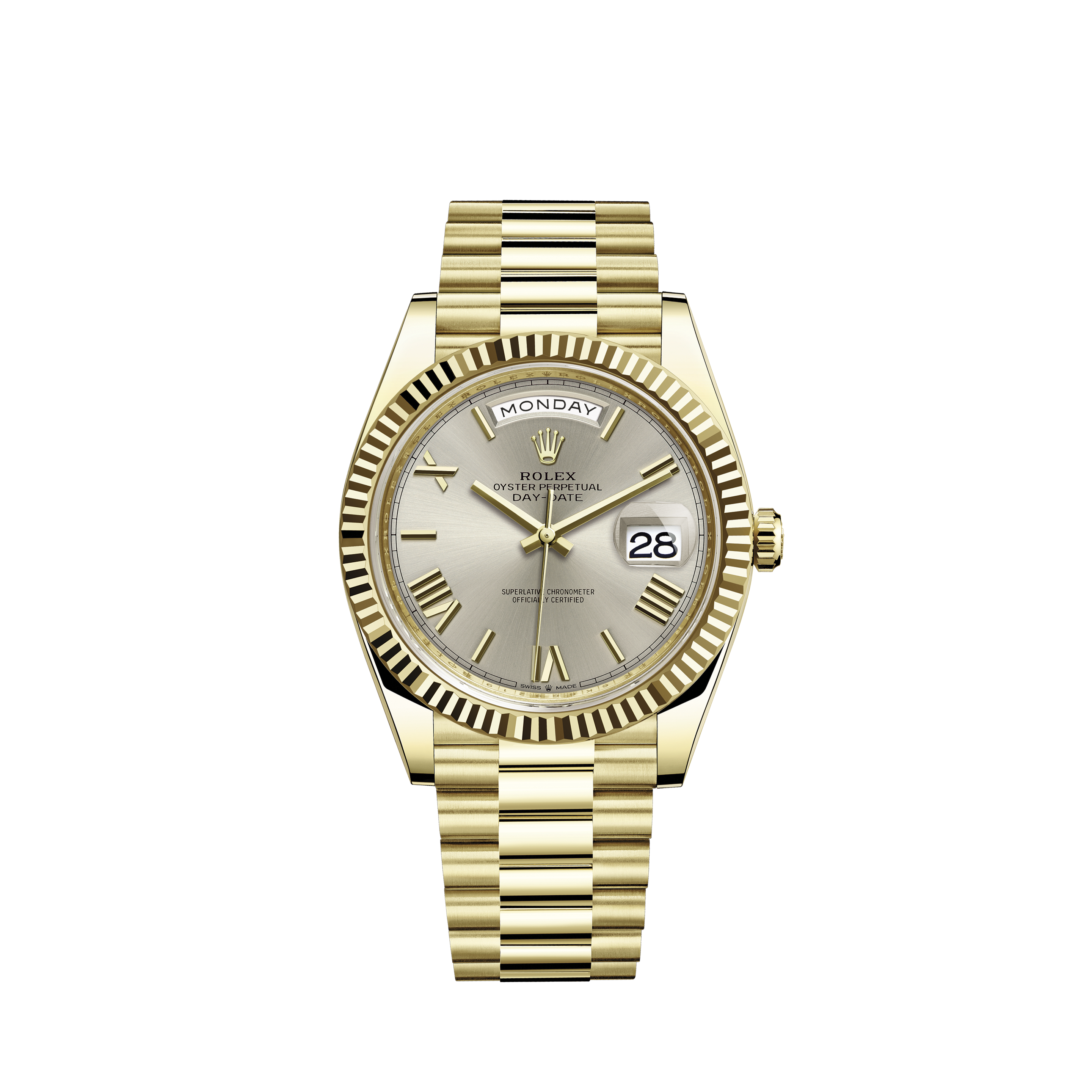 rolex day date silver and gold