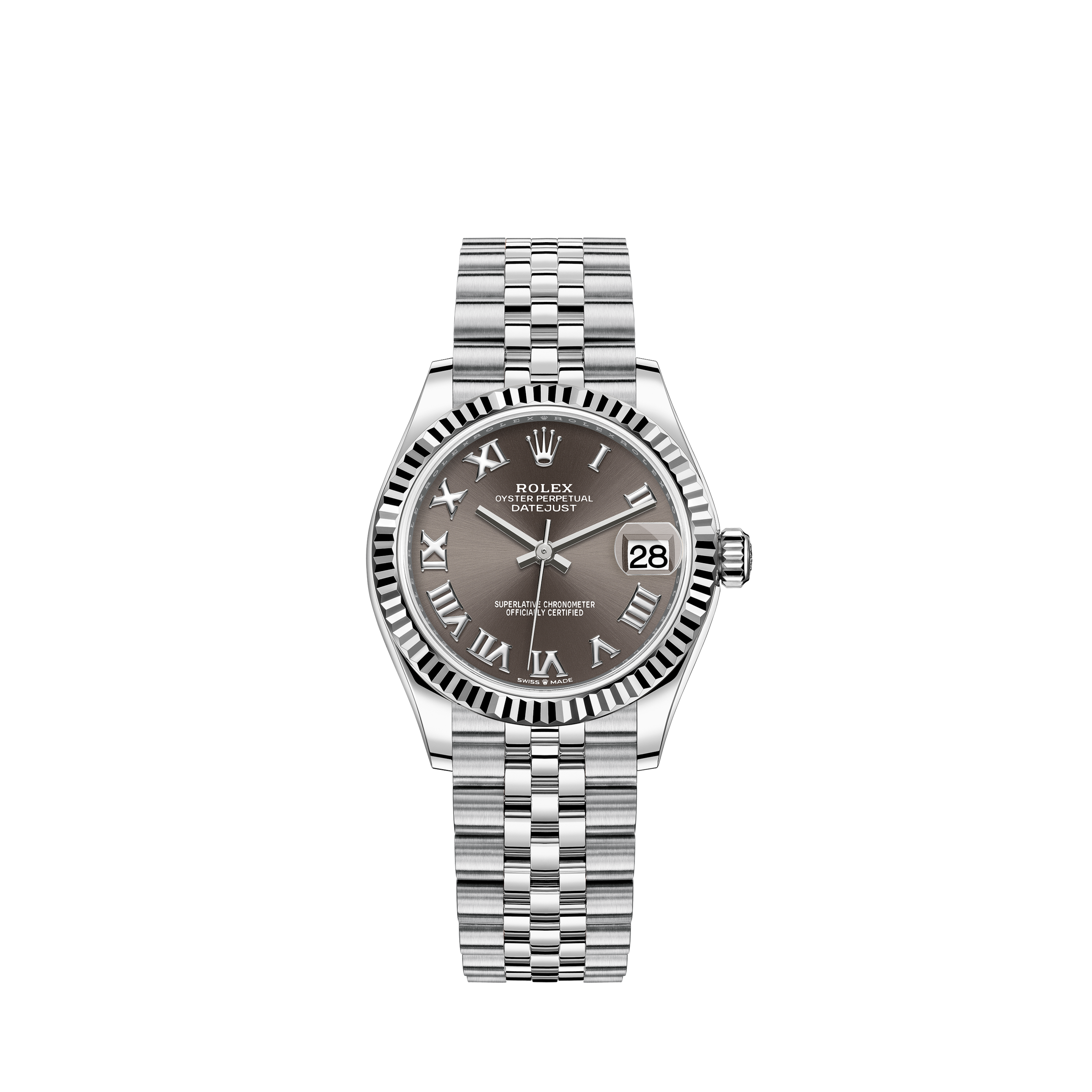 Rolex Oyster Perpetual 36mm Datejust Black Roman Numeral Face with Diamond Bezel & Shoulders
