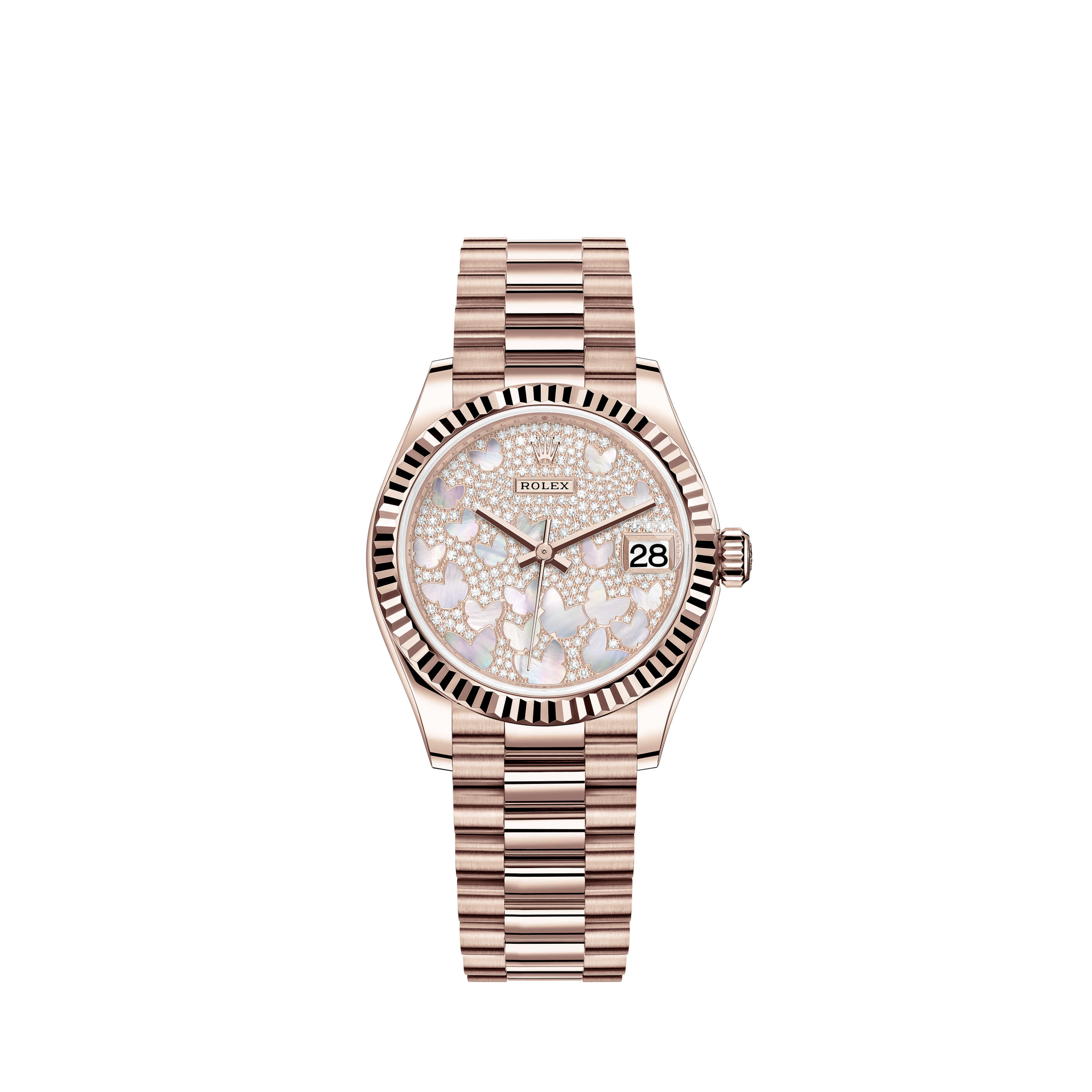 Rolex Datejust 36MM 18K White Gold Factory Diamonds Pink Dial Like New Box&Papers