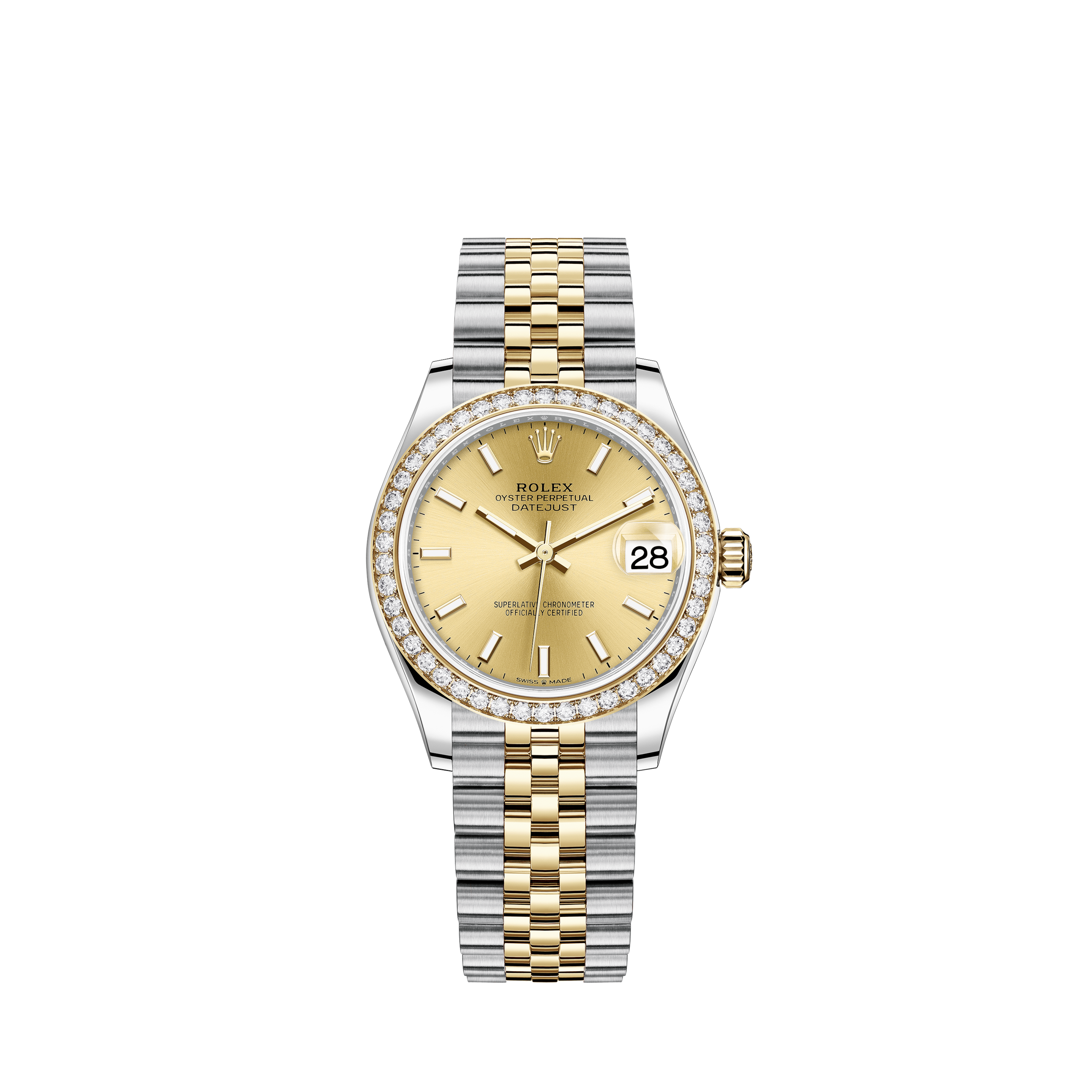 Rolex Women's New Style Steel Datejust Oyster Band with Custom Diamond Bezel and Blue Diamond Dial