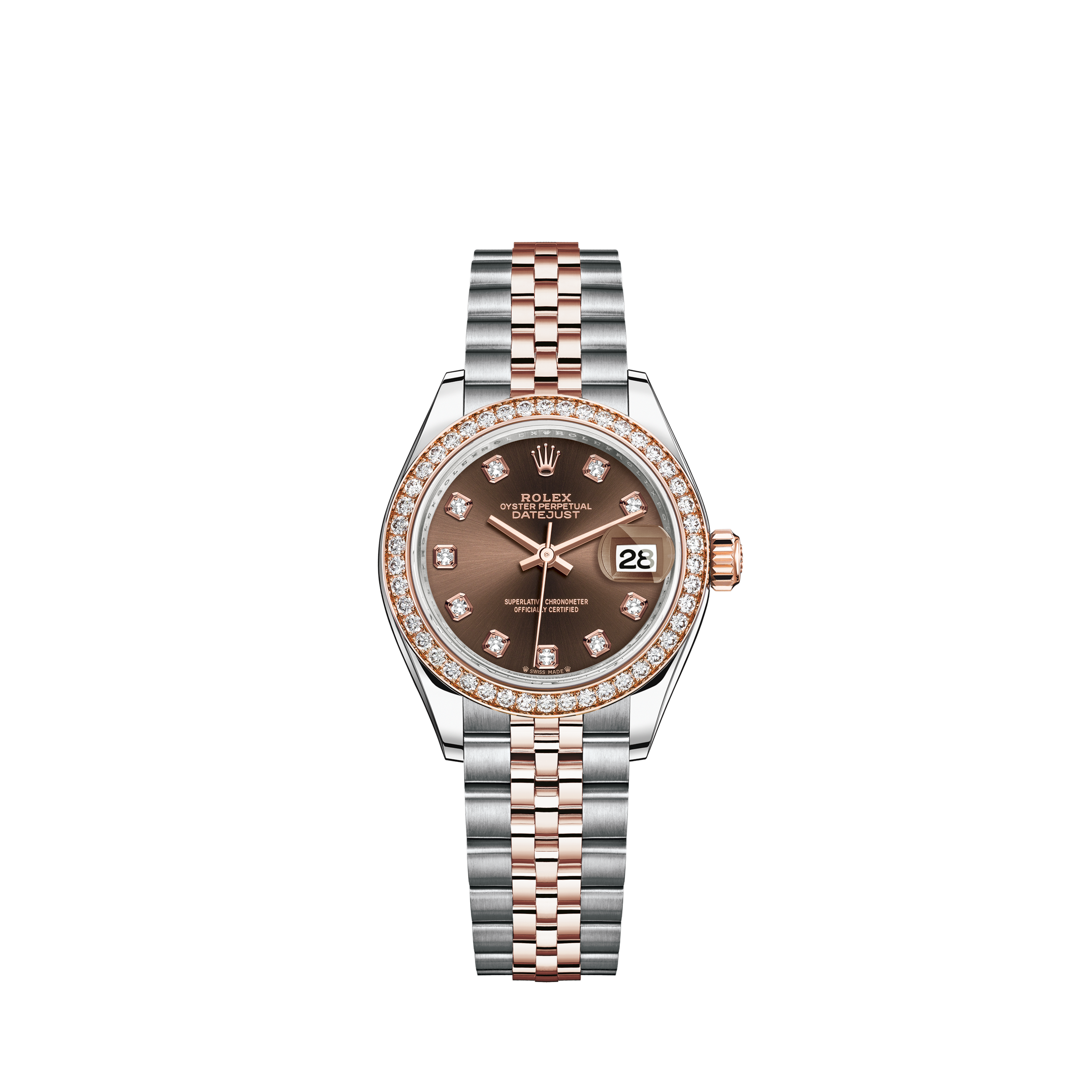 Rolex Date 34mm Stainless Steel Watch Pink Floral Diamond Dial & BezelRolex Date 34mm Steel Oyster with MOP Diamond Dial & Diamond Bezel