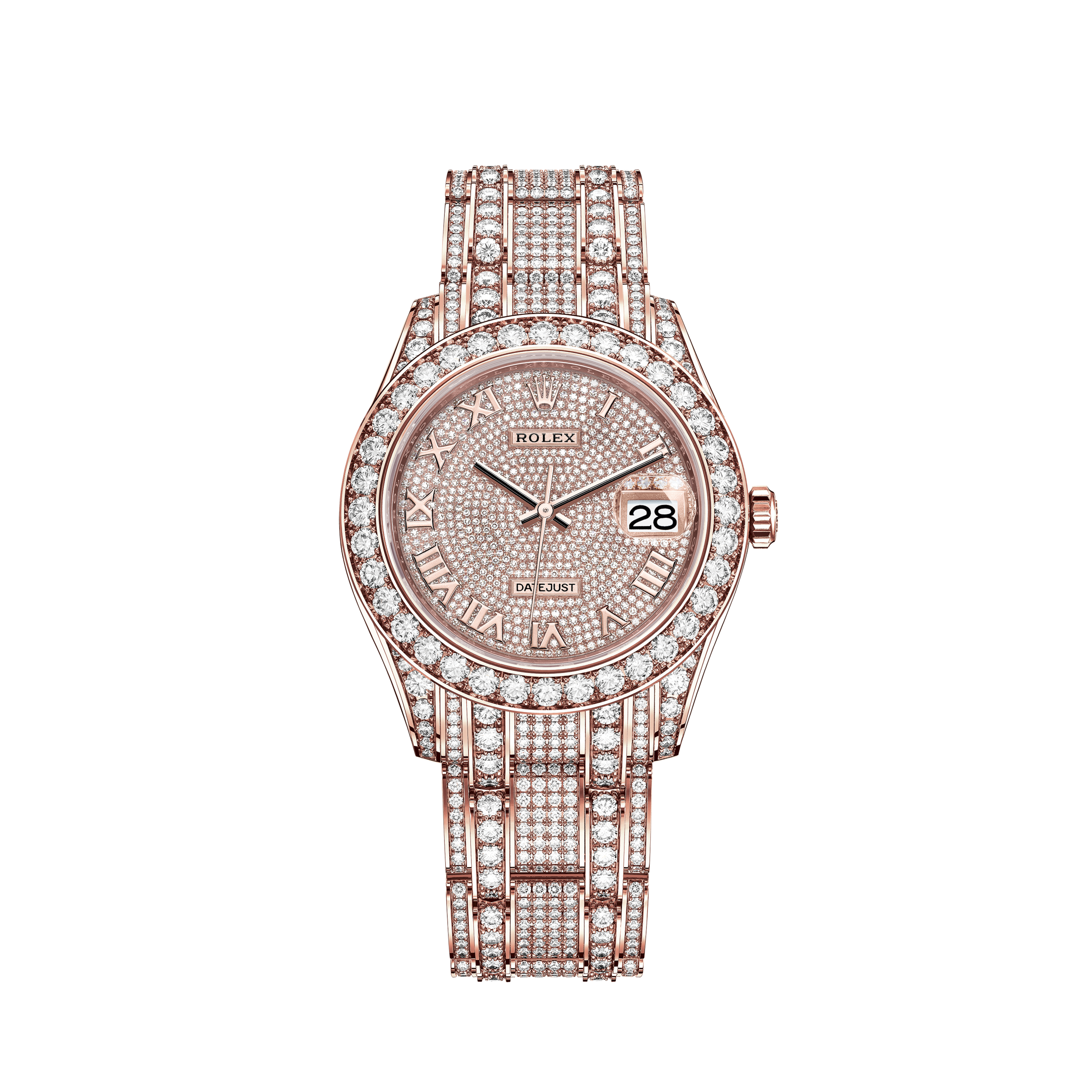 Rolex Oyster Perpetual Datejust White Mother Of Pearl Diamond Dial Bezel & Lugs 36mm WatchRolex 31mm Presidential 18kt Gold White MOP Mother Of Pearl Baguette Diamond Dial Flutted Bezel 68278