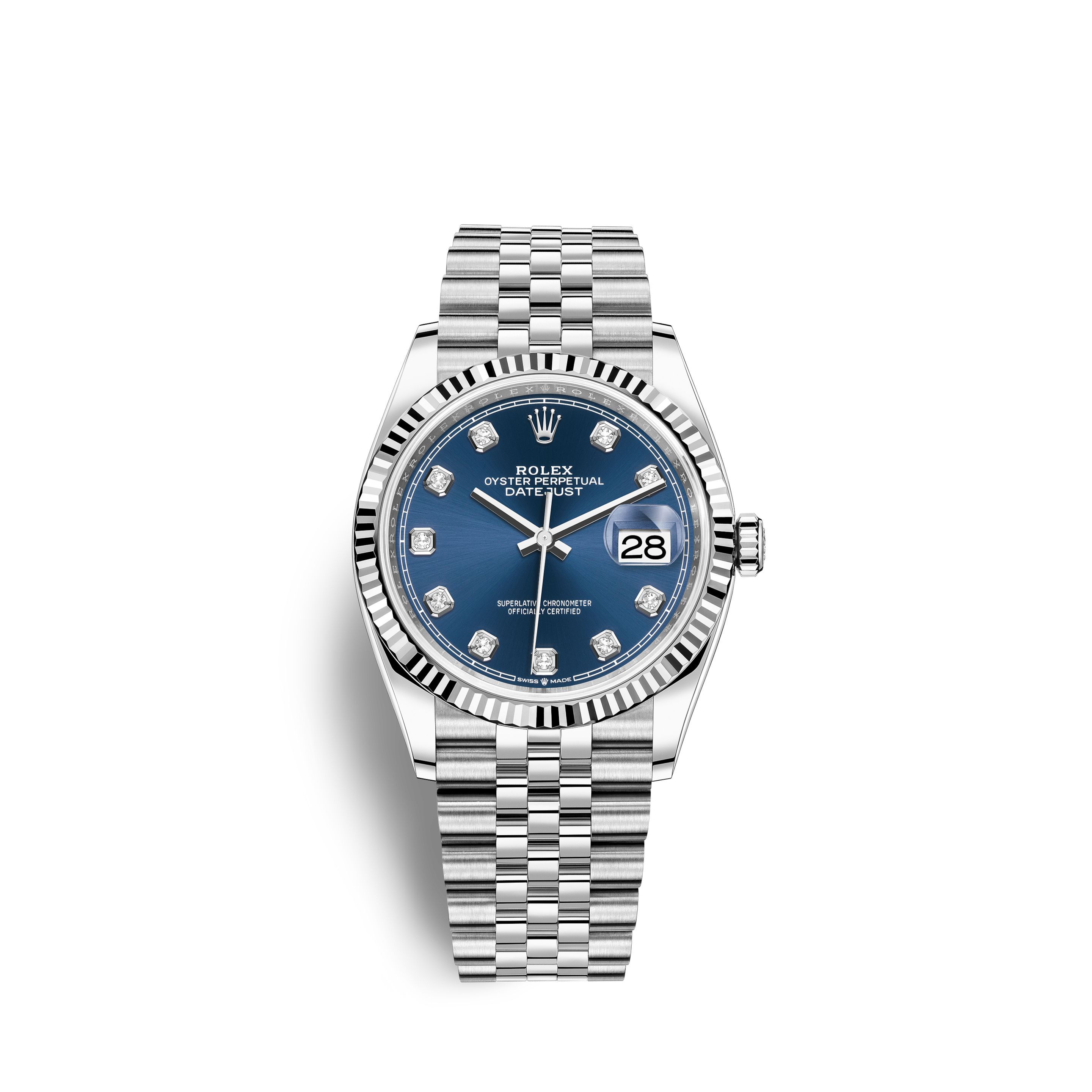 Rolex New Style Datejust Two Tone Fluted Bezel & Custom Black Mother of Pearl Diamond Dial on Jubilee Bracelet