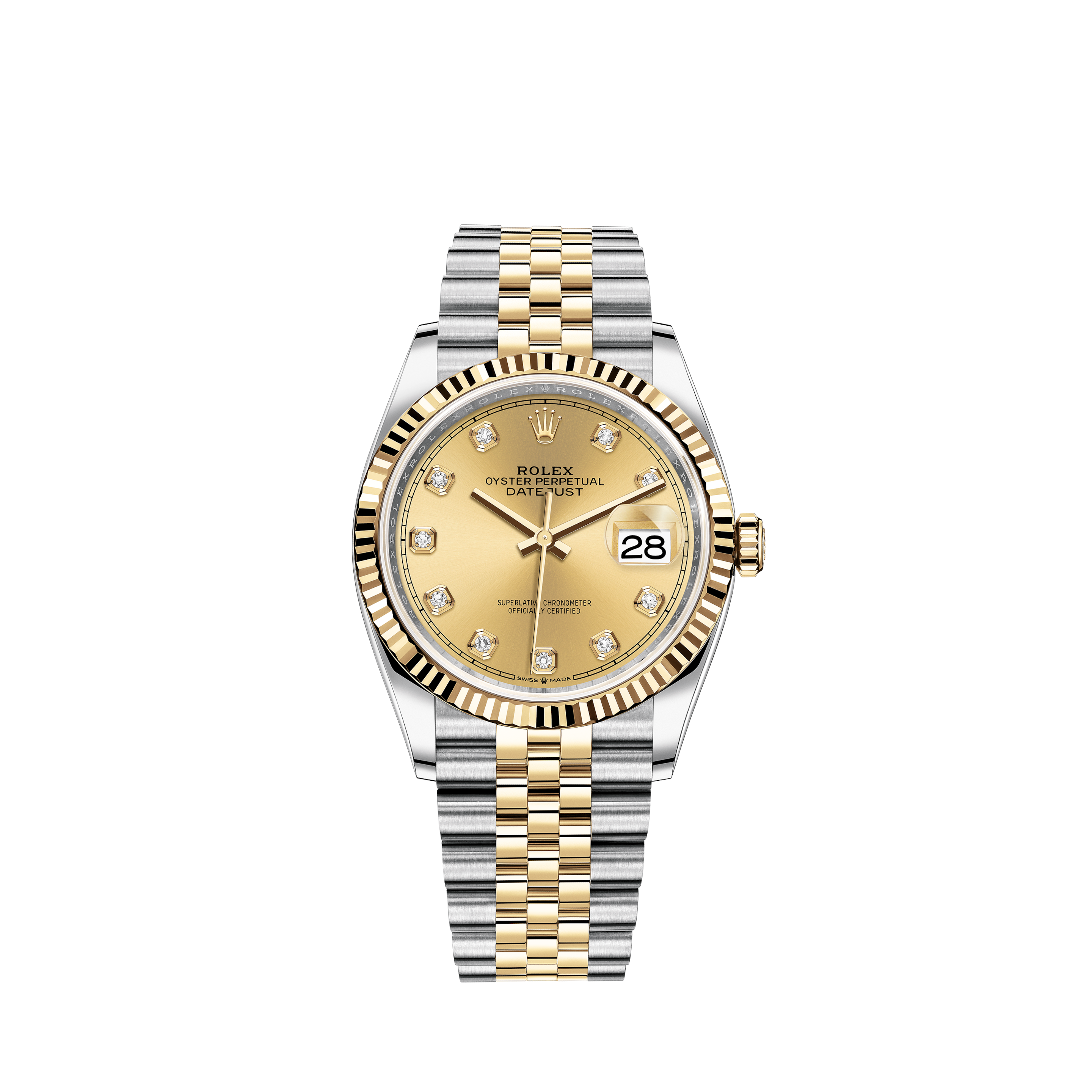 Rolex Ladies Datejust Factory Diamond Dial 18k Gold 1.10 Ct Bezel Watch 69173