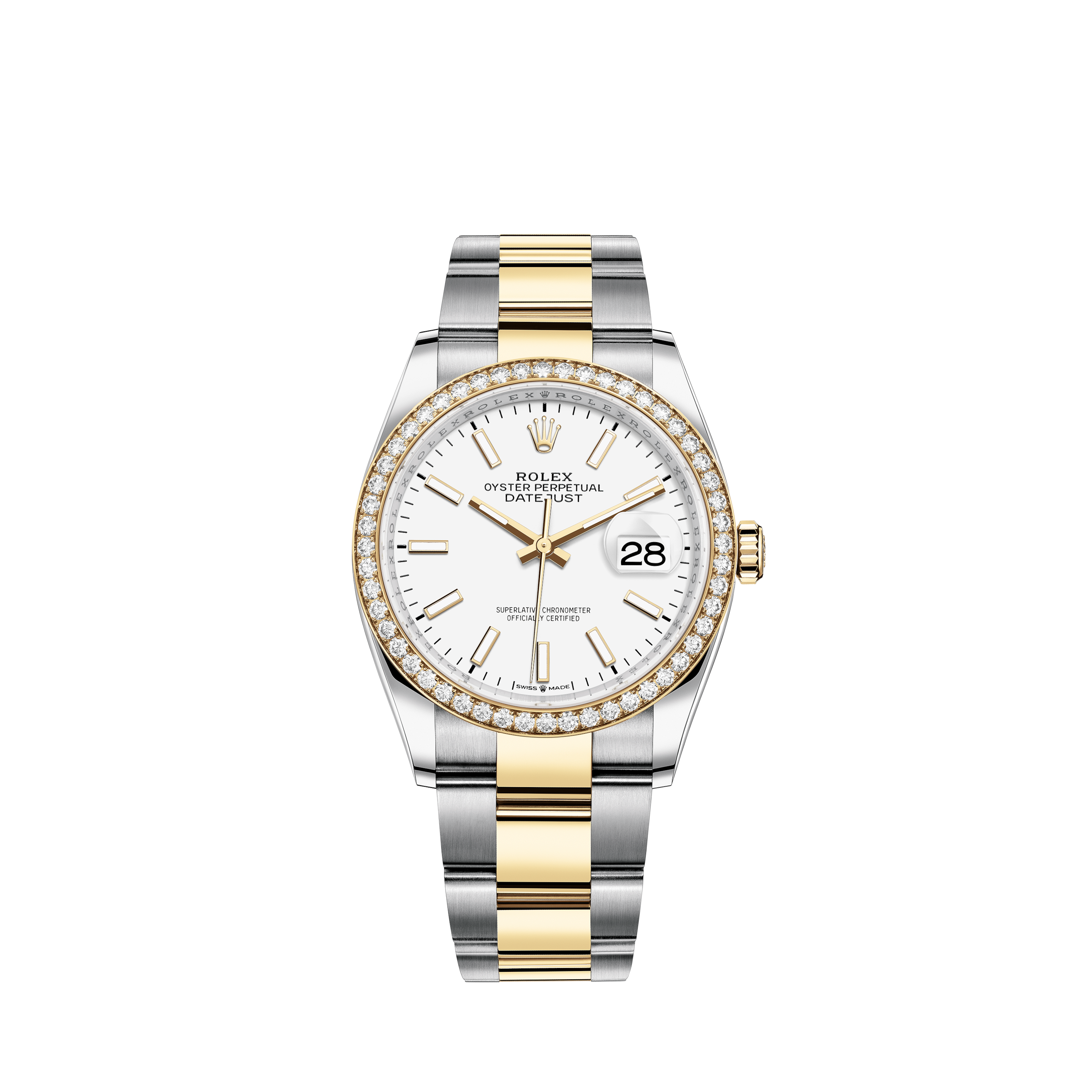 Rolex Datejust Steel and Gold Champagne Diamond Square Settings Dial Fluted Bezel Jubilee Band