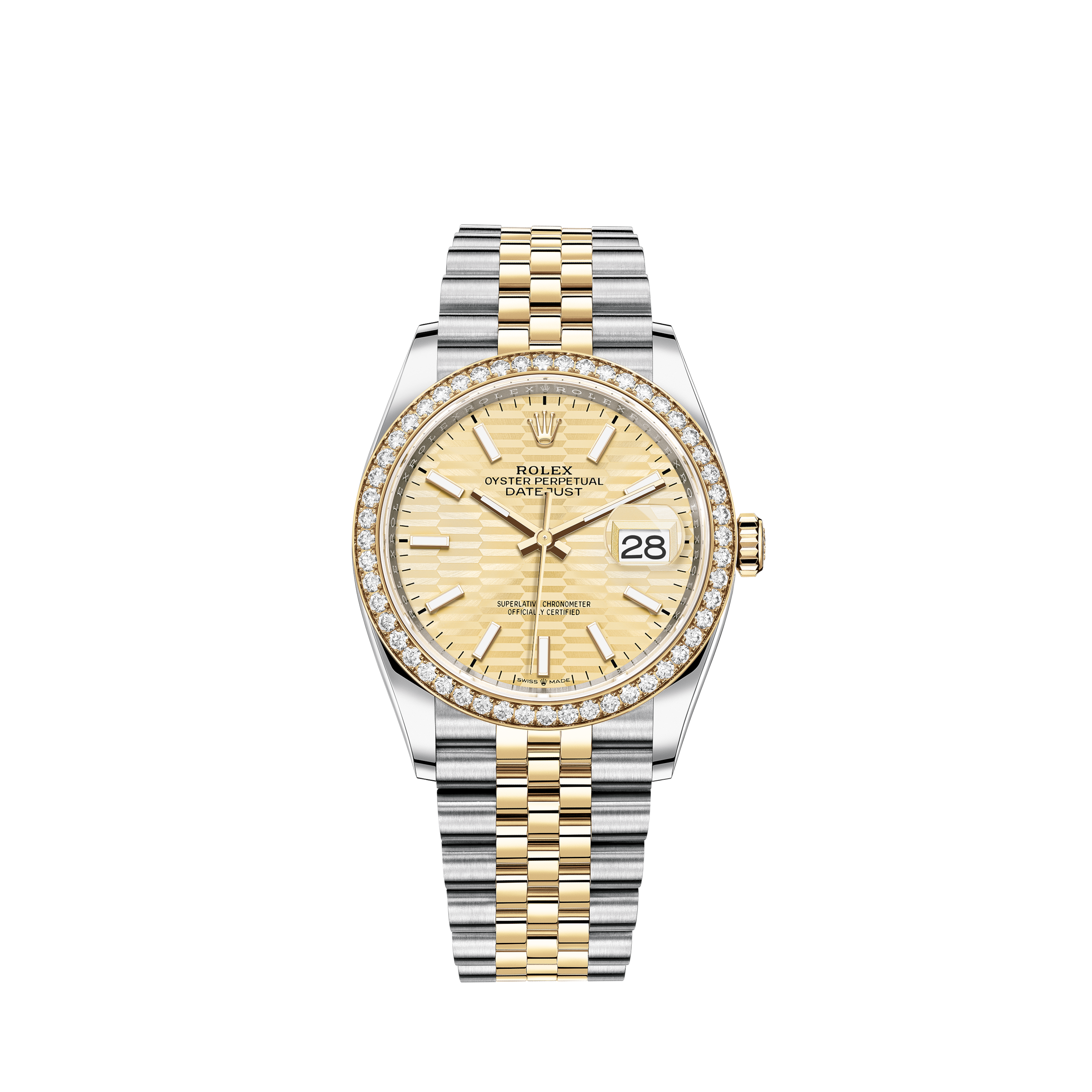 Rolex Ladies Rolex 26mm Datejust Vintage Diamond Bezel Two Tone White Color Dial with Baguette Diamond Accent RRT