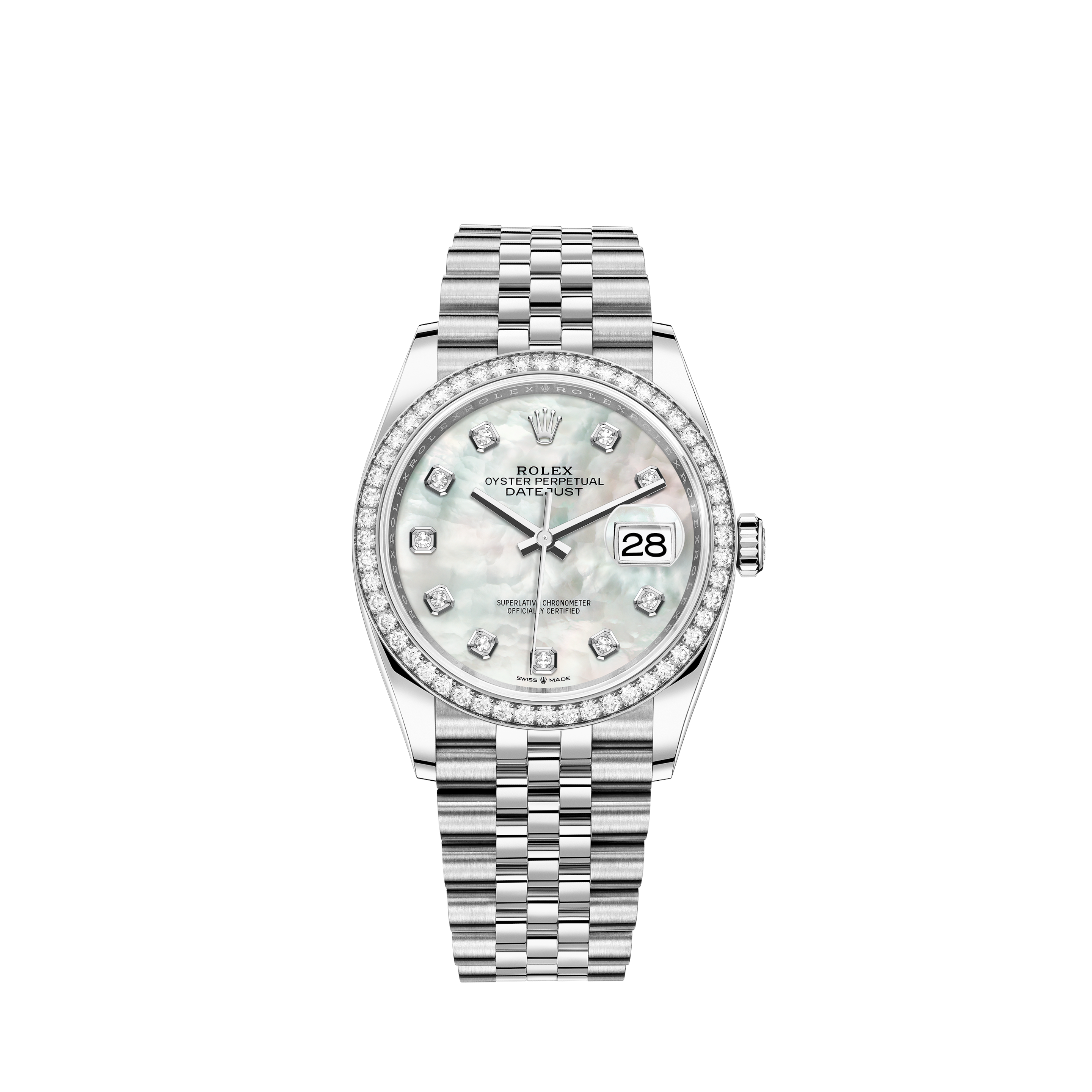 Rolex Ladies Customized Rolex watch 26mm Datejust Pink Flower MOP Mother of Pearl Dial with Diamond AccentRolex Ladies Customized Rolex watch 26mm Datejust SS Baby Blue MOP Mother Of Pearl Baguette Diamond Dial