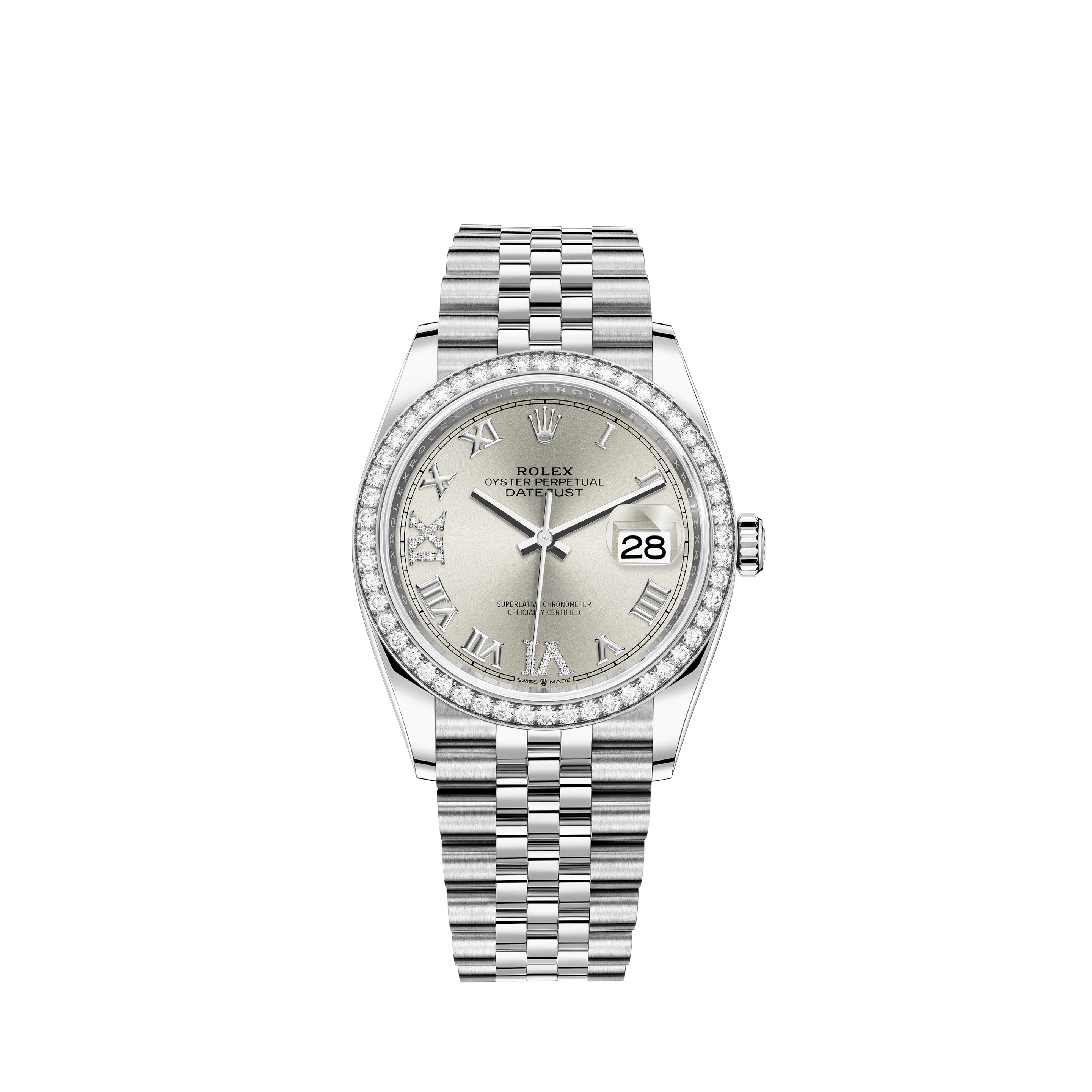 Rolex 31mm Datejust With custom Diamond bezel SS White Color Dial with Diamonds Deployment buckle