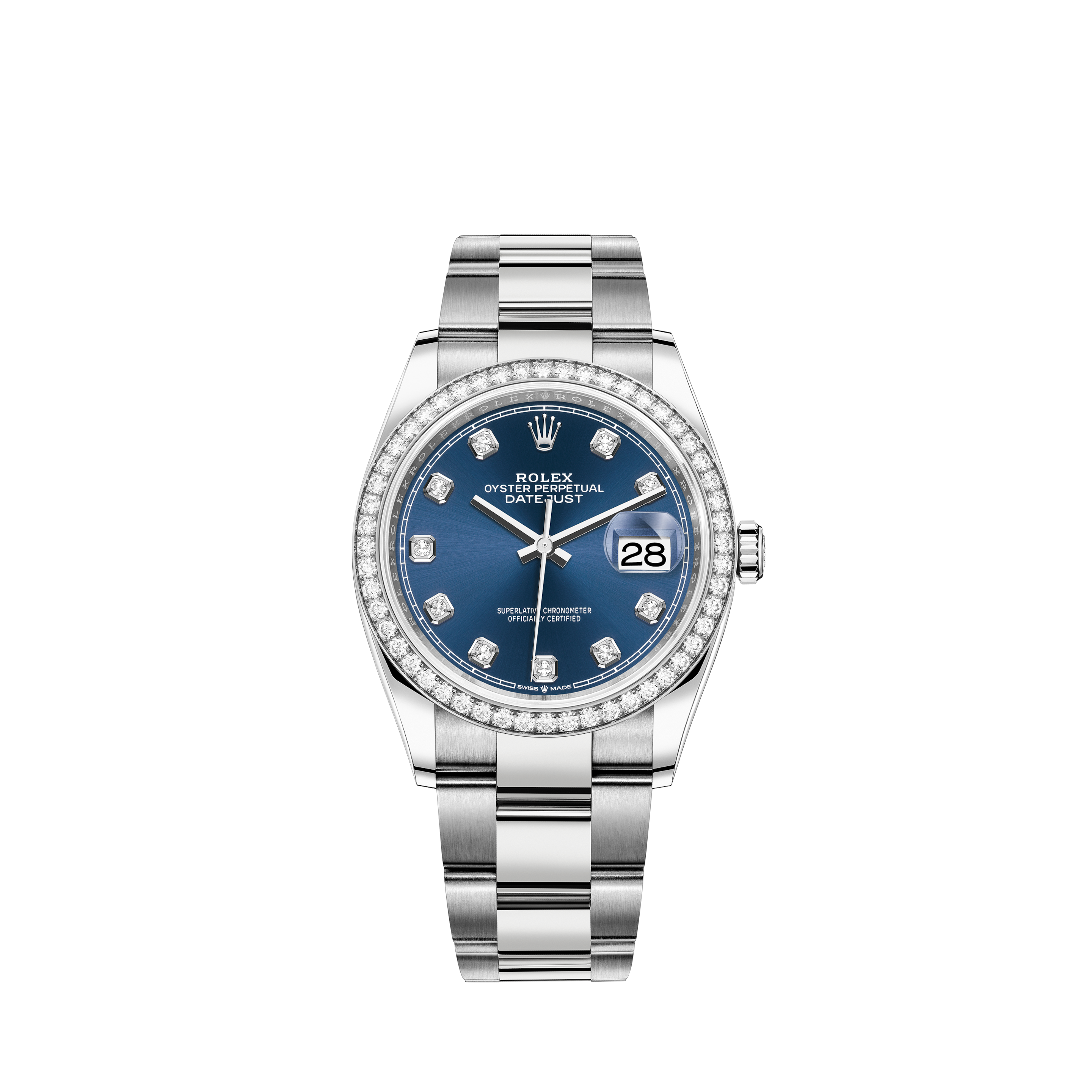 Rolex Baby Blue Pearl 36mm Datejust SS Full Pave Diamond Watch