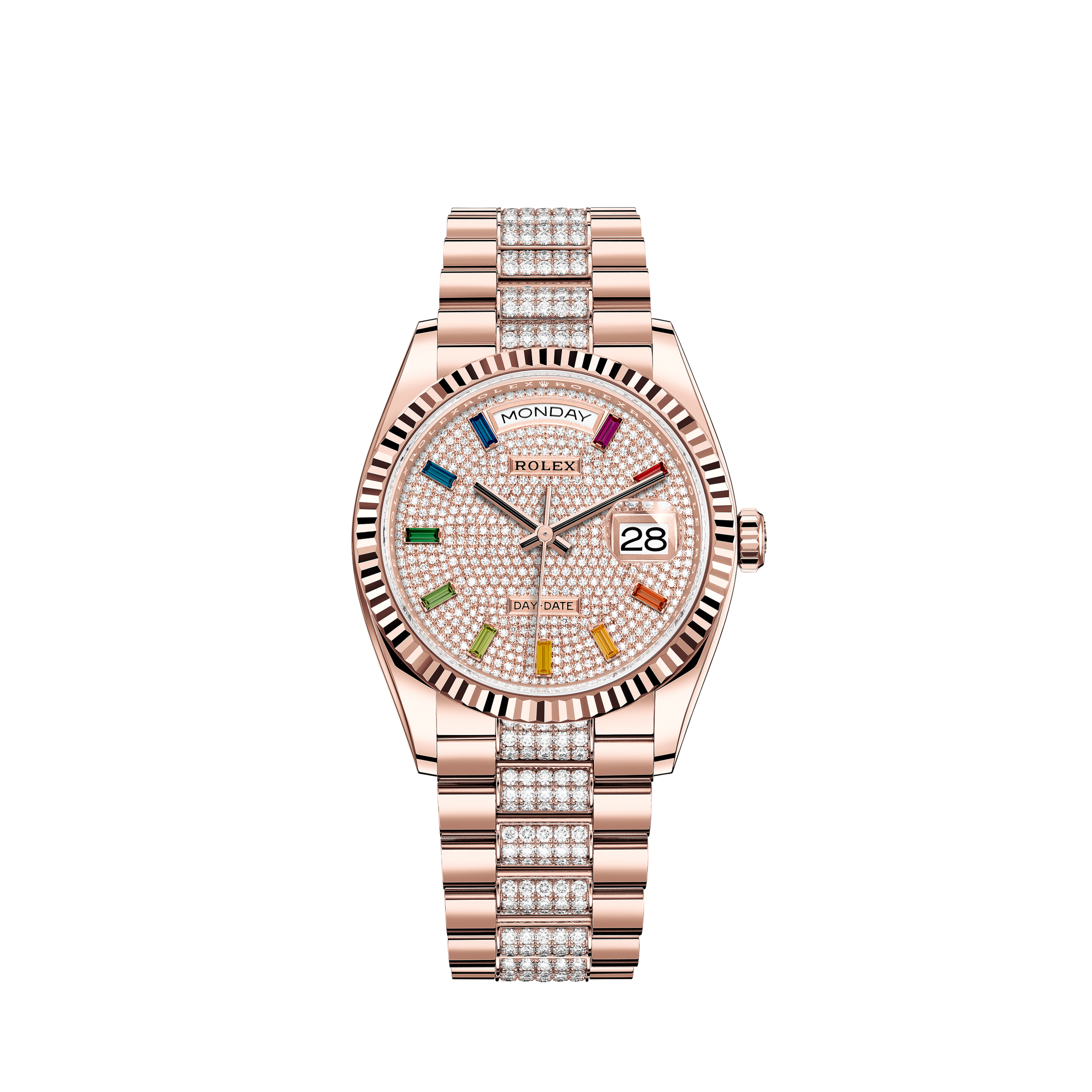 Rolex 36mm Datejust Pink Flower Mother of Pearl Dial with Diamond Numbers Jubilee BraceletRolex 36mm Datejust Pink Flower Mother of Pearl Diamond Dial & Lugs with 18k Gold Bezel