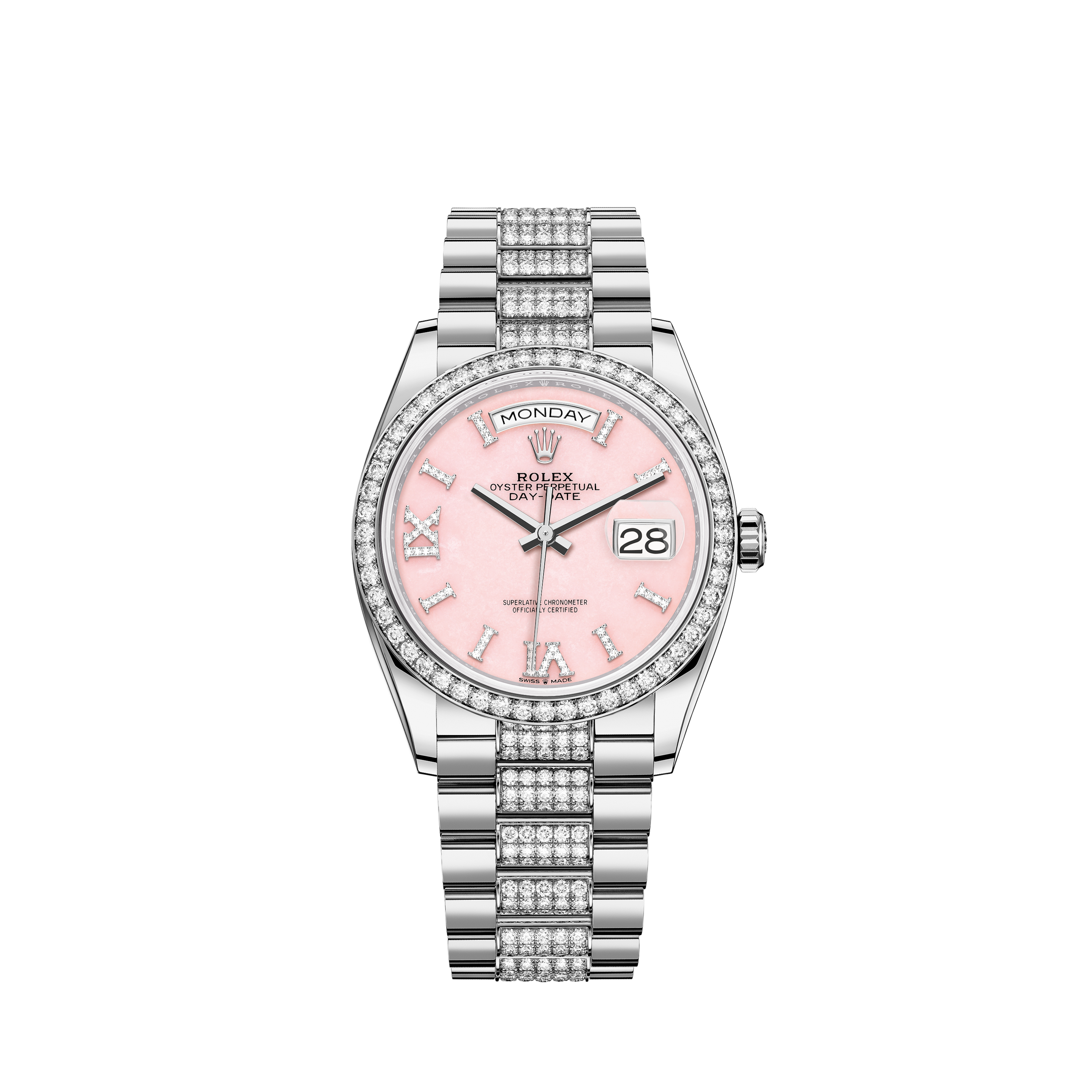 Rolex 31mm Datejust With custom Diamond bezel SS Pink MOP Mother Of Pearl Dial Deployment buckleRolex 31mm Datejust With custom Diamond bezel SS Pink String Diamond Dial Bezel and Lugs Deployment buckle