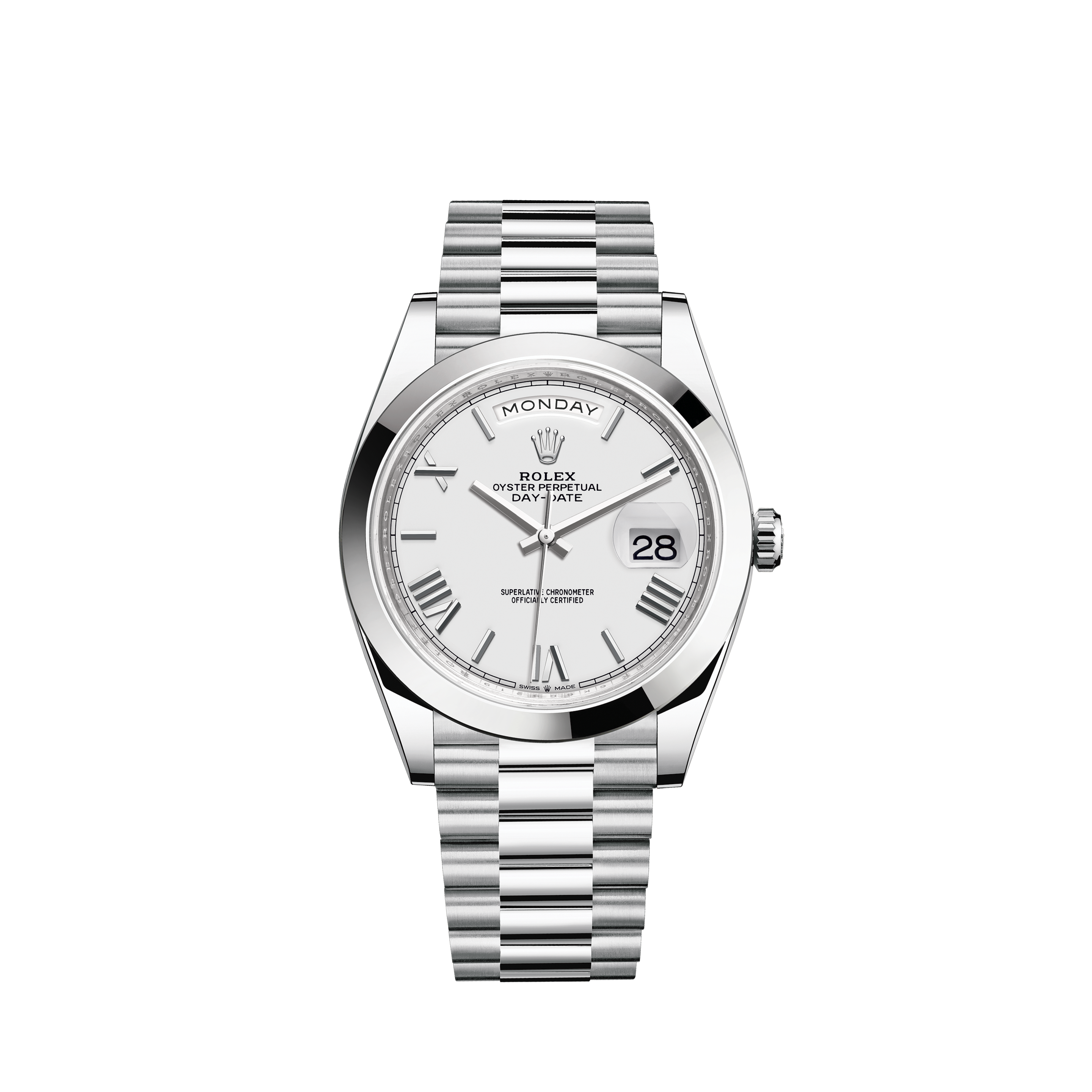 La Cote des Montres : Prix du neuf et tarif de la montre Rolex Day–Date -  Oyster, 40 mm, platine - REF : m228206-0028