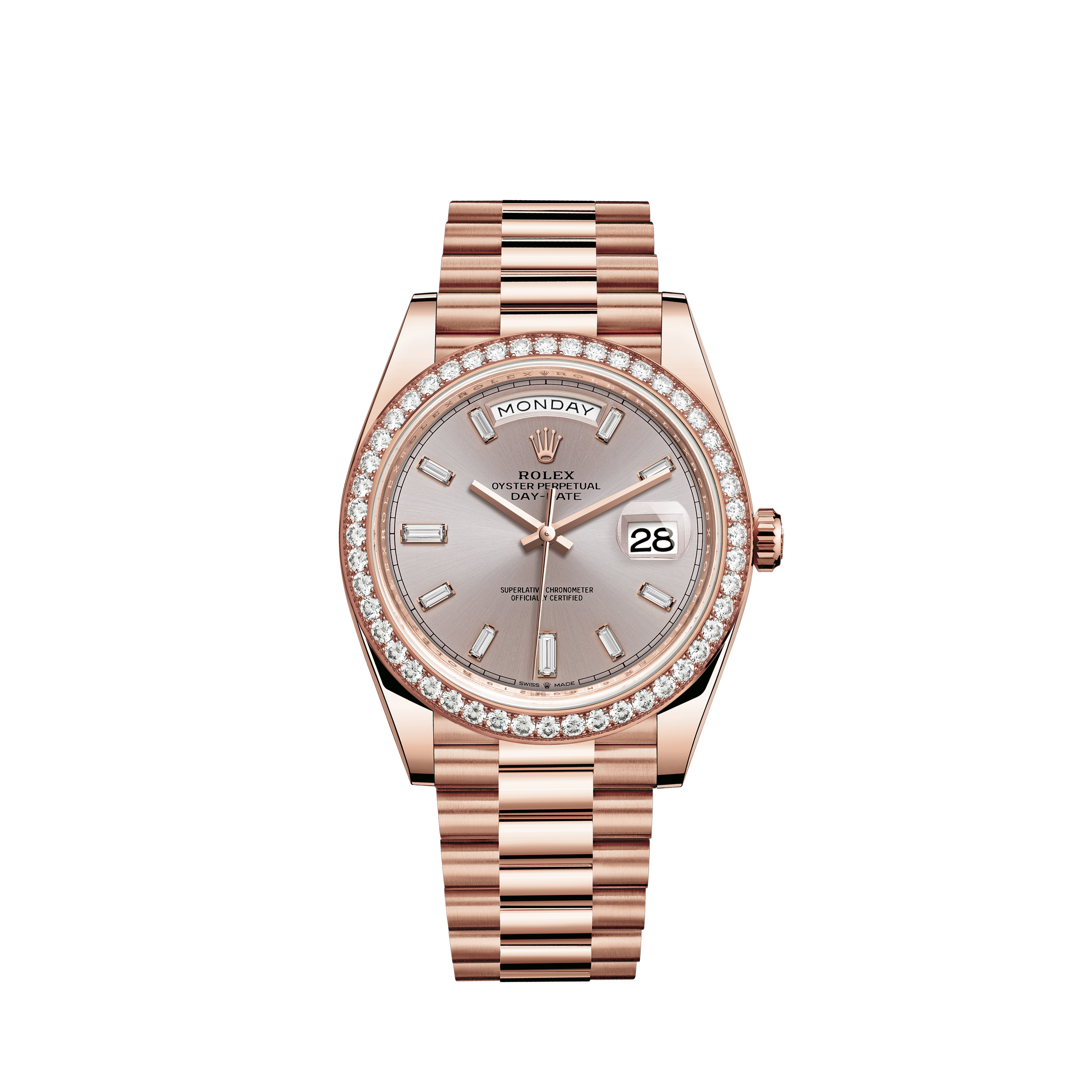 rolex day date 40 rose gold diamond