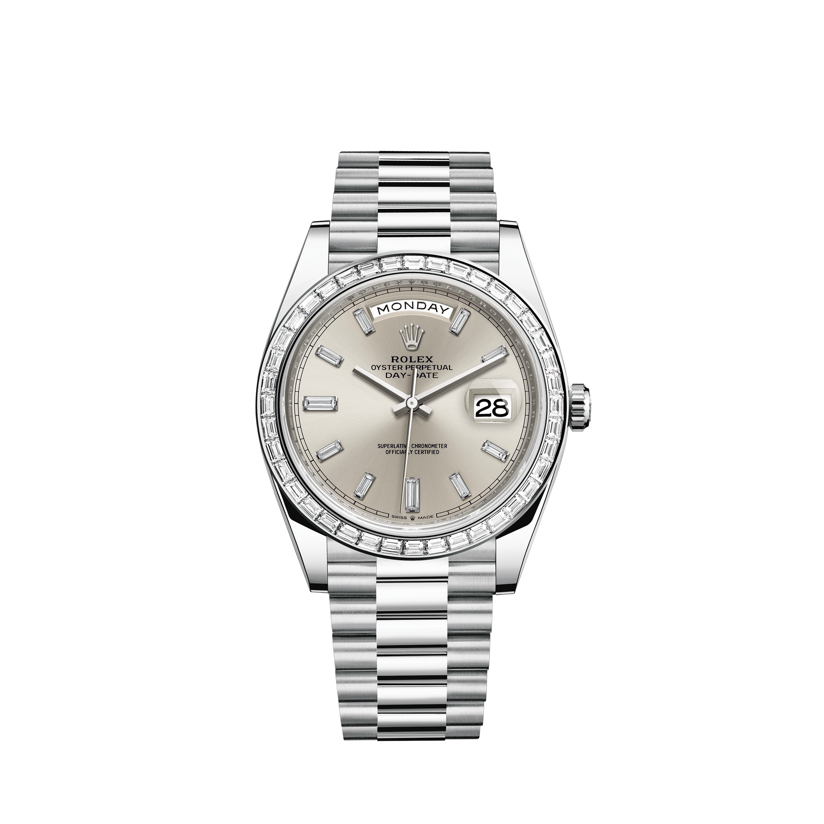 rolex day date platinum baguette