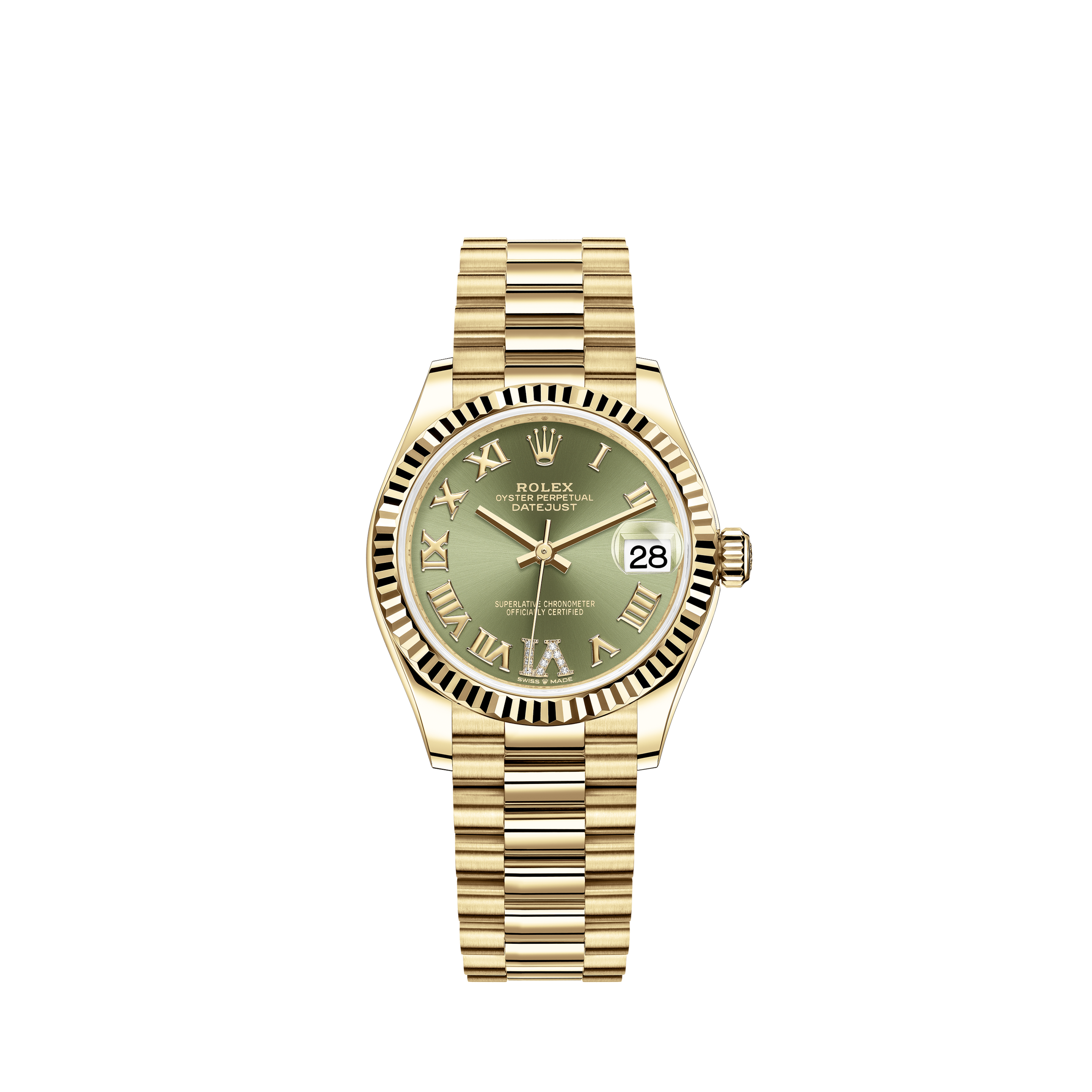 Rolex 36mm Datejust Automatic Watch White Mother Of Pearl Roman Numeral Dial & Diamond BezelRolex 36mm Datejust Baby Blue Mother Of Pearl 8+2 Diamond Dial with Diamond Lugs & Gold Bezel