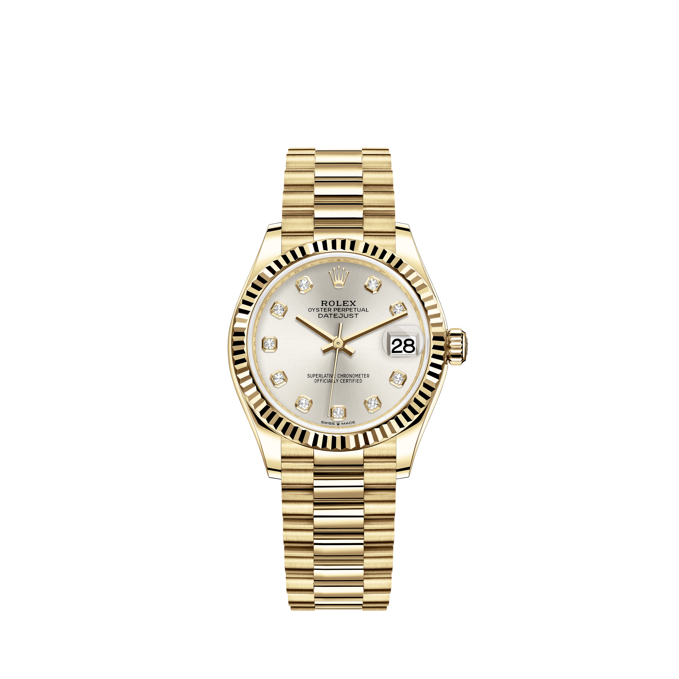 Rolex Datejust 16233 Pink MOP Diamond Dial 18K Gold Fluted Bezel 36mm Watch