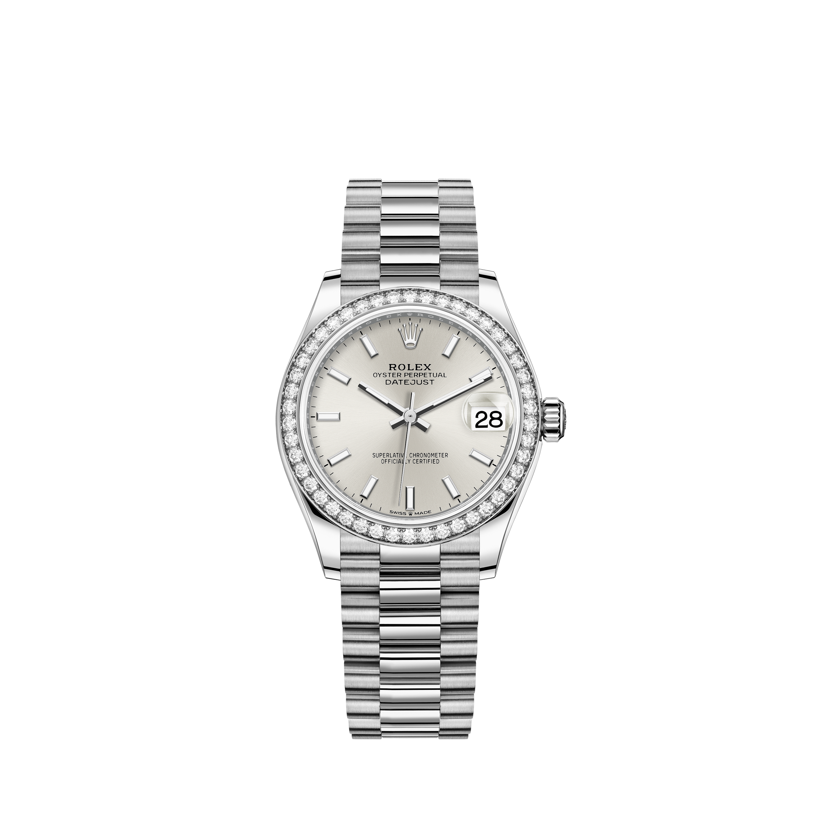 Rolex Ladies Rolex White Pearl String 26mm Datejust S/S Oyster Perpetual Diamond Side + Bezel & Lugs