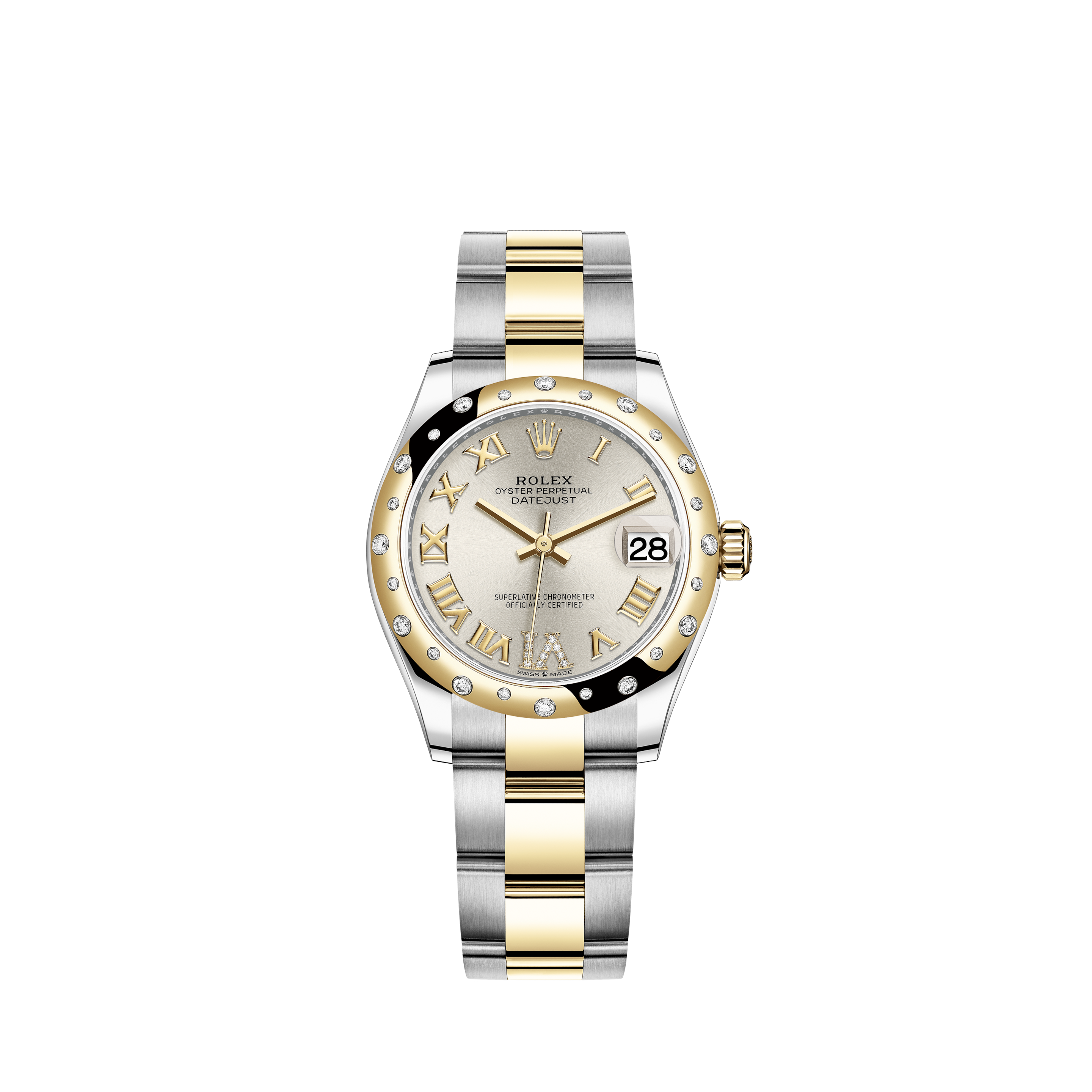 Rolex Ladies Rolex 26mm Datejust Two Tone Vintage Fluted Bezel With Lugs Black MOP Mother of Pearl String Accent Dial