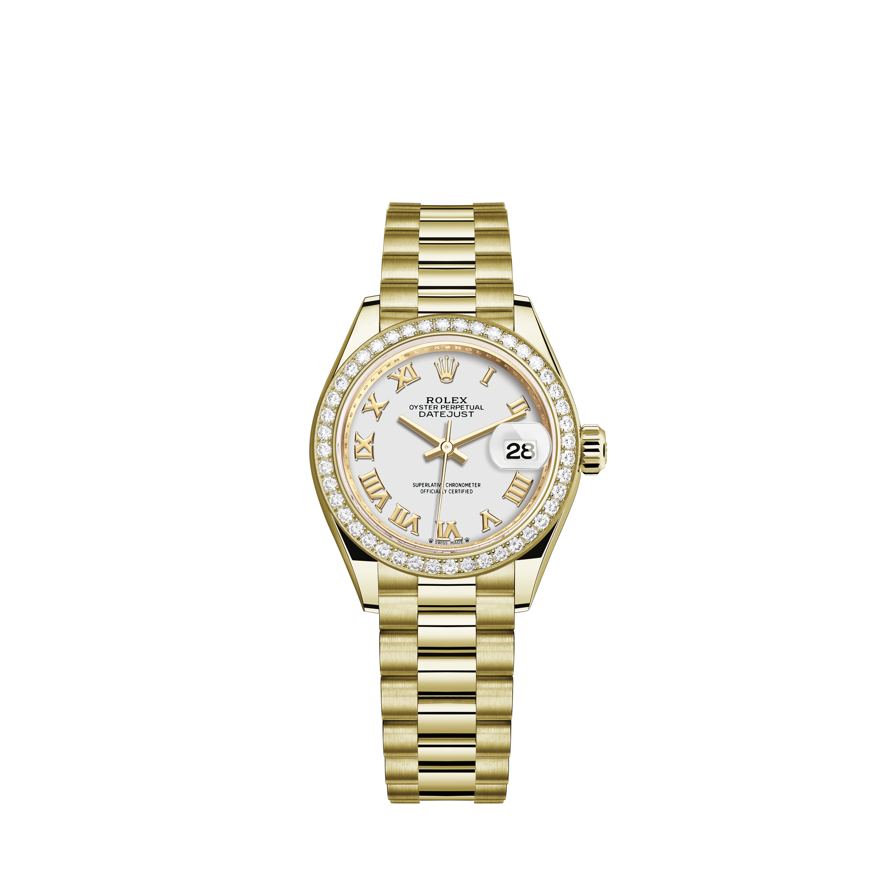 Rolex White Pearl Roman 31mm Datejust SS + Diamond Shoulders + Sapphire BezelRolex Oyster Perpetual Vintage, Baton, 1970, Good, Case material Yellow Gold, Bracelet material: Leather