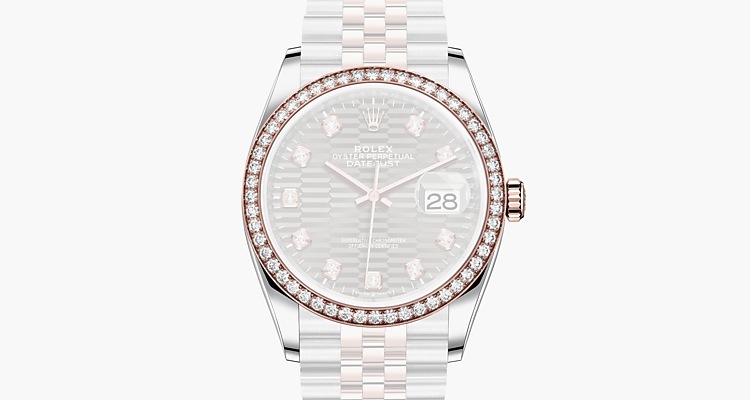 Oyster, 36 mm, acier Oystersteel, or Everose et diamants