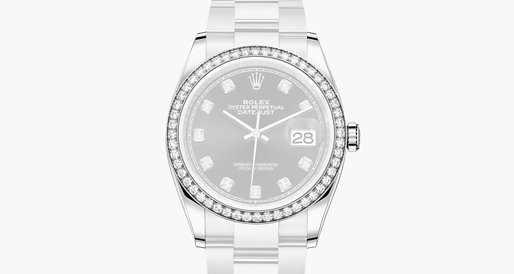 Oyster, 36 mm, acero Oystersteel, oro blanco y diamantes