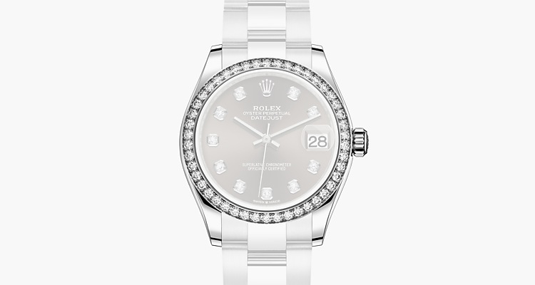 Oyster, 31 mm, acier Oystersteel, or gris et diamants