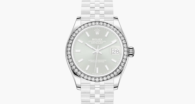 Oyster, 31 mm, acero Oystersteel, oro blanco y diamantes