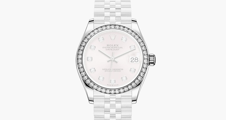 Oyster, 31 mm, acero Oystersteel, oro blanco y diamantes