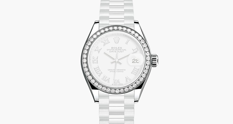 Oyster, 28 mm, or gris et diamants