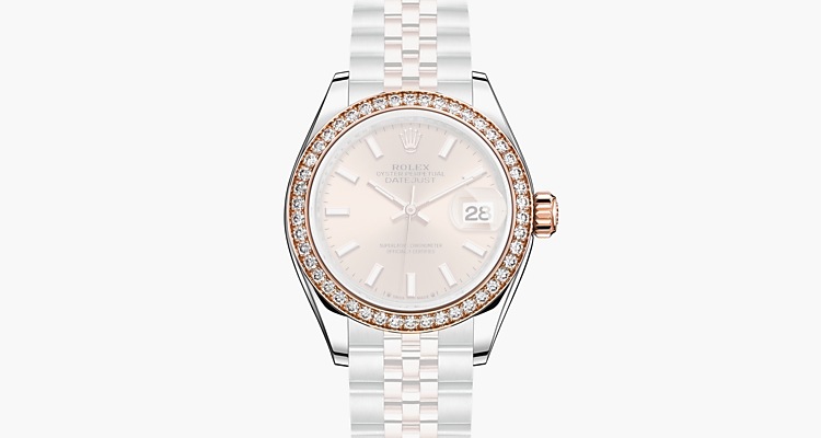 Oyster, 28 mm, acero Oystersteel, oro Everose y diamantes