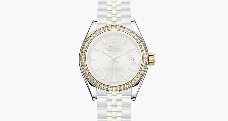 Oyster, 28 mm, acier Oystersteel, or jaune et diamants