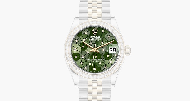Verde oliva con motivo floreale e diamanti