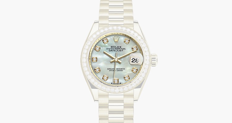 White mother-of-pearl set with diamonds