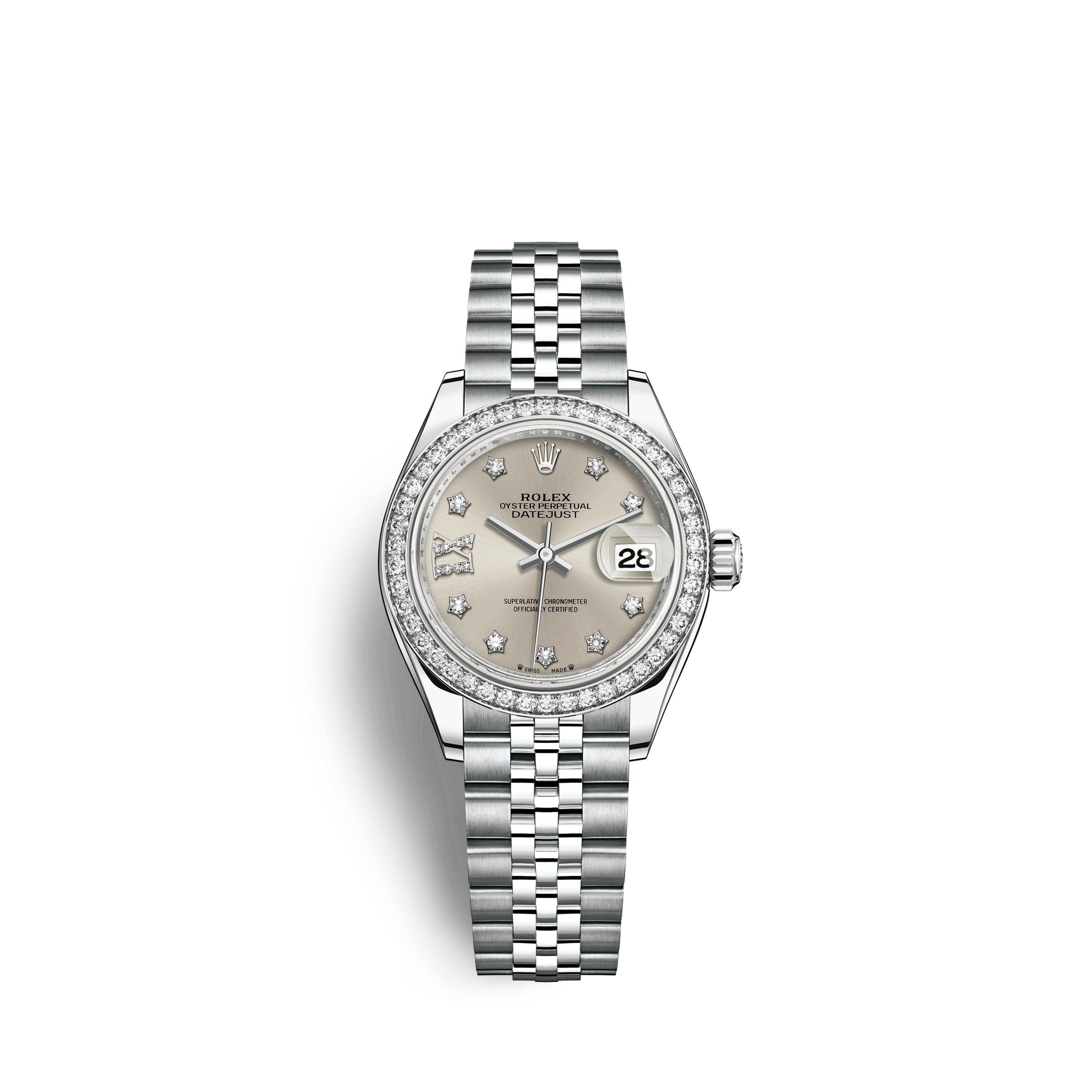 silver rolex watch with diamonds