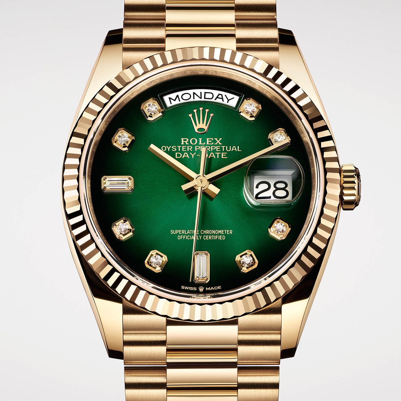 Rolex 36mm Datejust Diamond & Emerald Bezel Metallic Pink Diamond Dial & Lugs 18k Gold & SS Watch