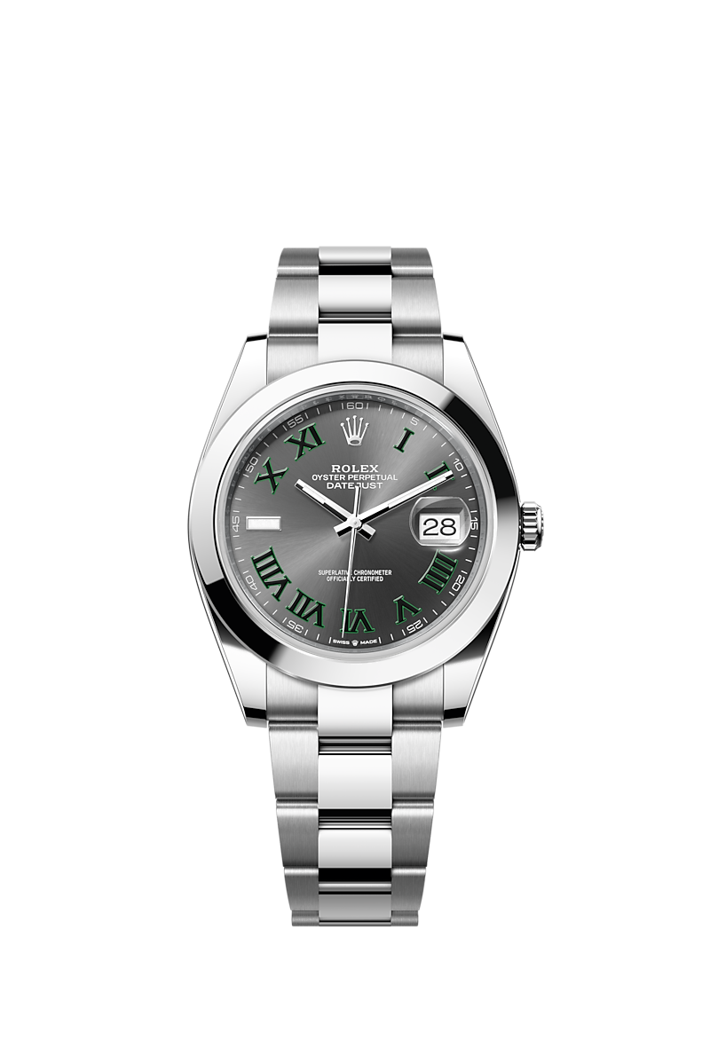 Rolex datejust grey on sale dial green numbers