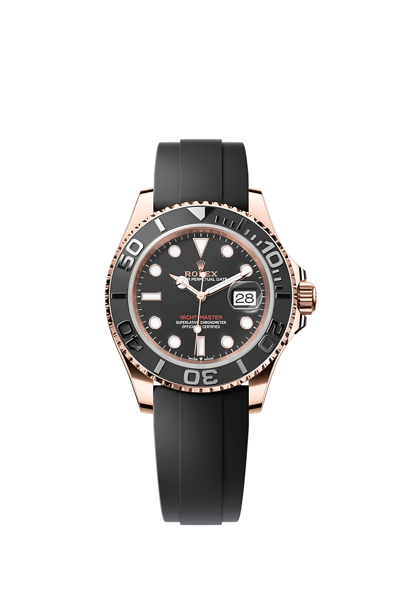 ROLEX YACHTMASTER WATCH 126555 18K ROSE GOLD BLACK DIAL OYSTER