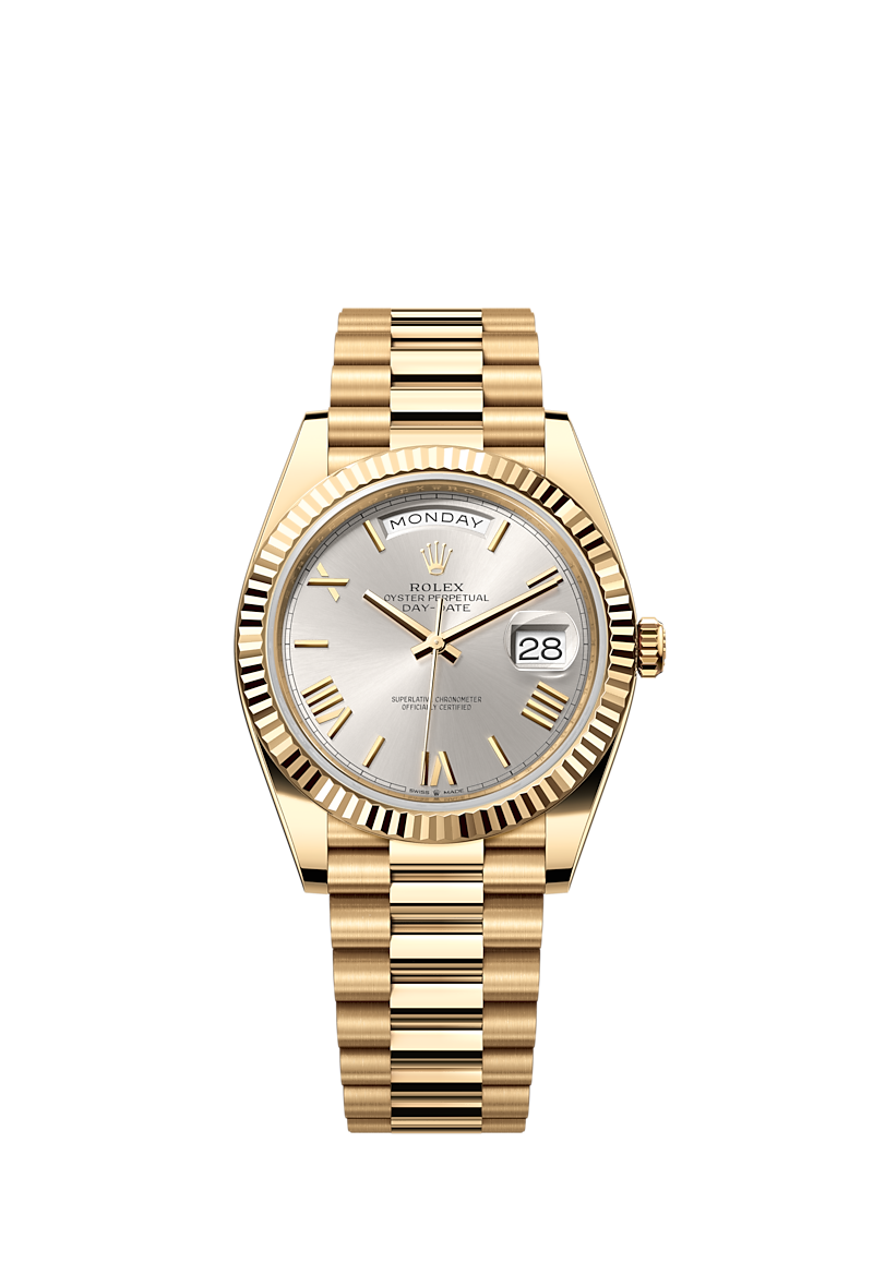 Rolex oyster perpetual day date silver and on sale gold